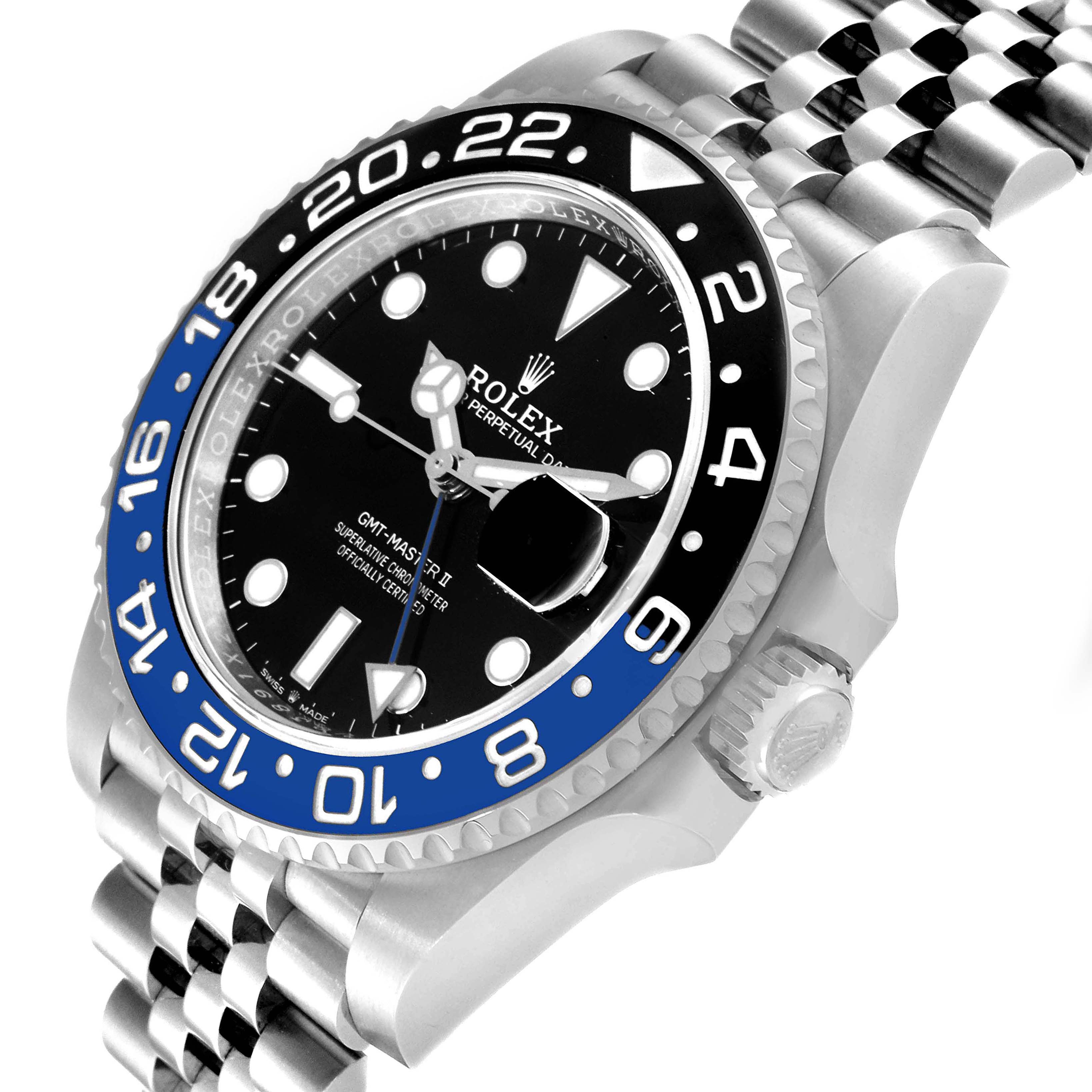 The Rolex GMT-Master 126710 Men
s Stainless Steel Black Dial 126710 Men
s Stainless Steel Black Dial watch is shown at a slight side angle, highlighting the bezel, dial, and part of the bracelet.