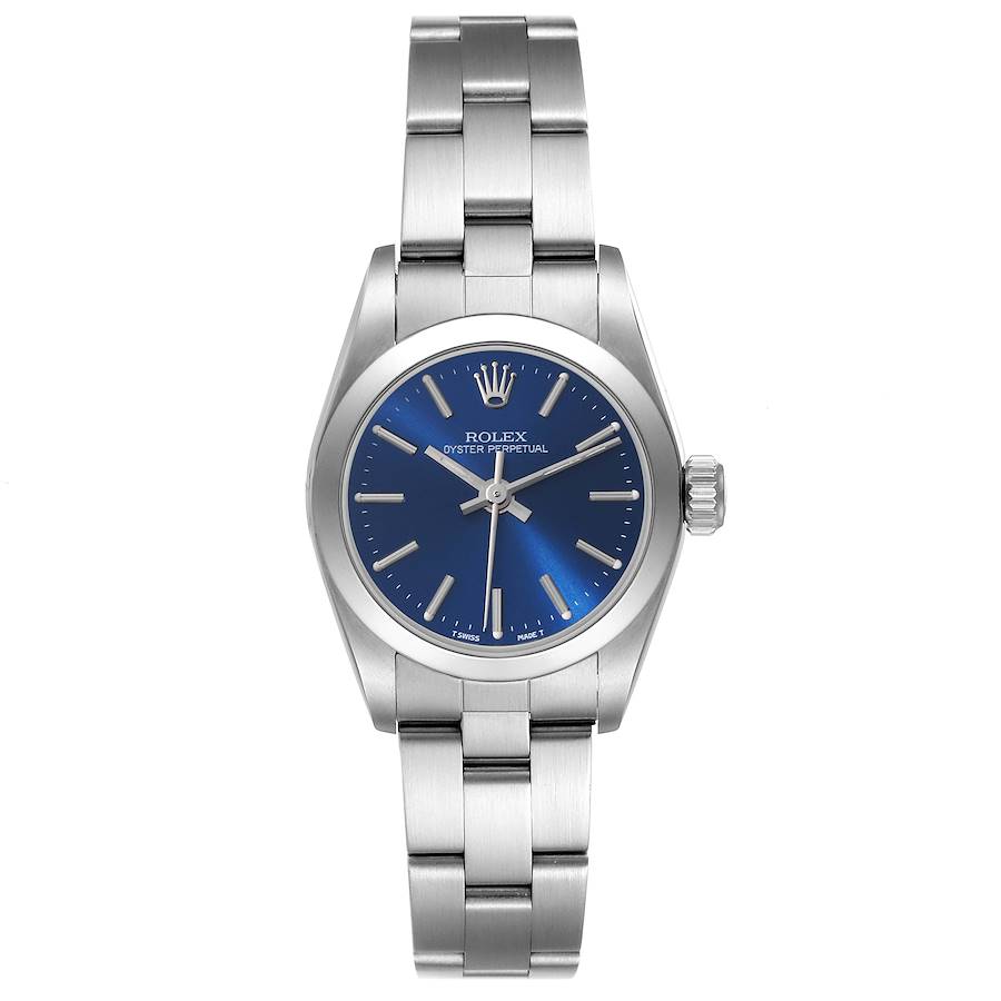 Rolex Oyster Perpetual Nondate Blue Dial Steel Ladies Watch 67180 SwissWatchExpo