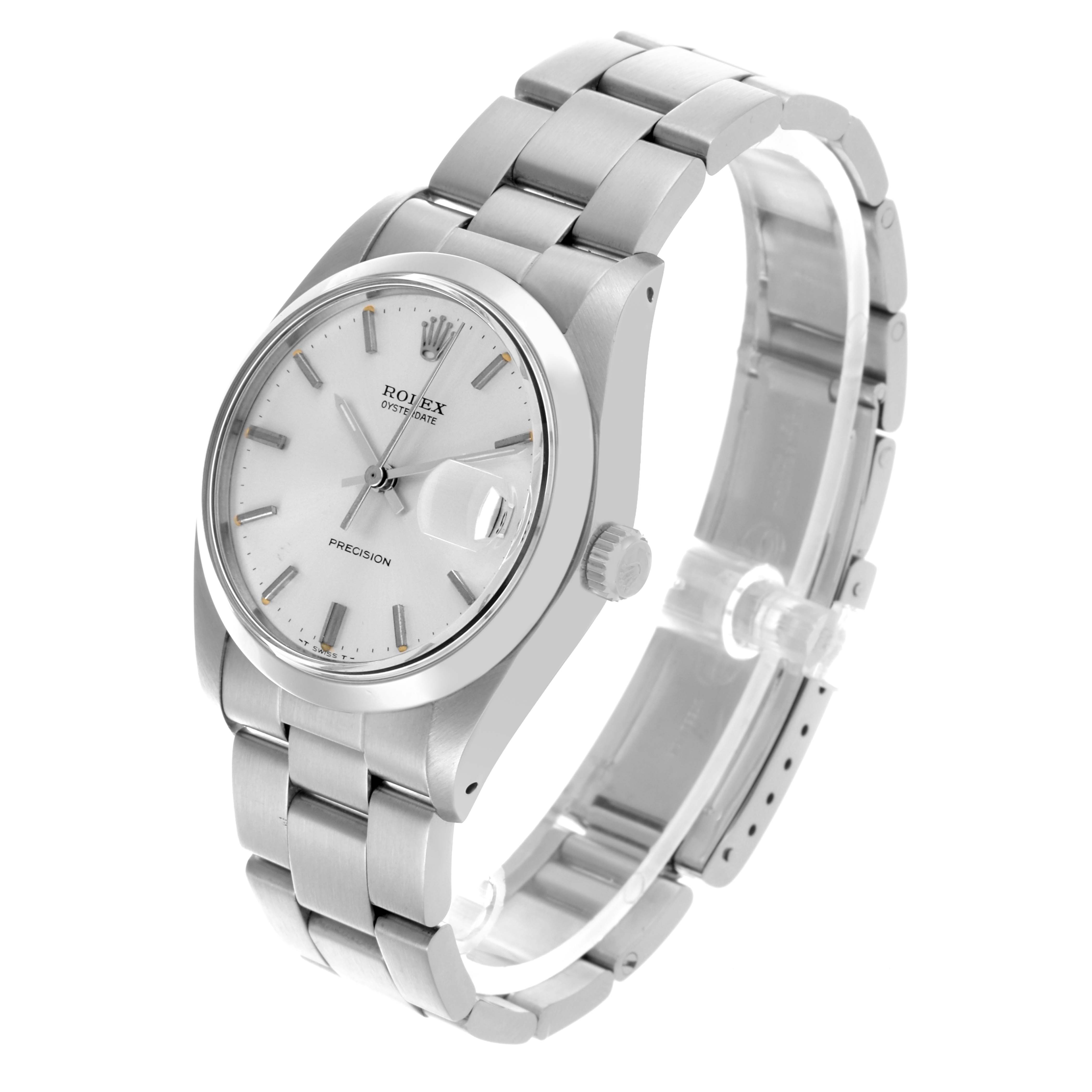 The Rolex Date 6694 Men's Stainless Steel Silver Dial 6694 Men's Stainless Steel Silver Dial watch is shown at a three-quarter angle, highlighting the dial, bezel, crown, and bracelet.