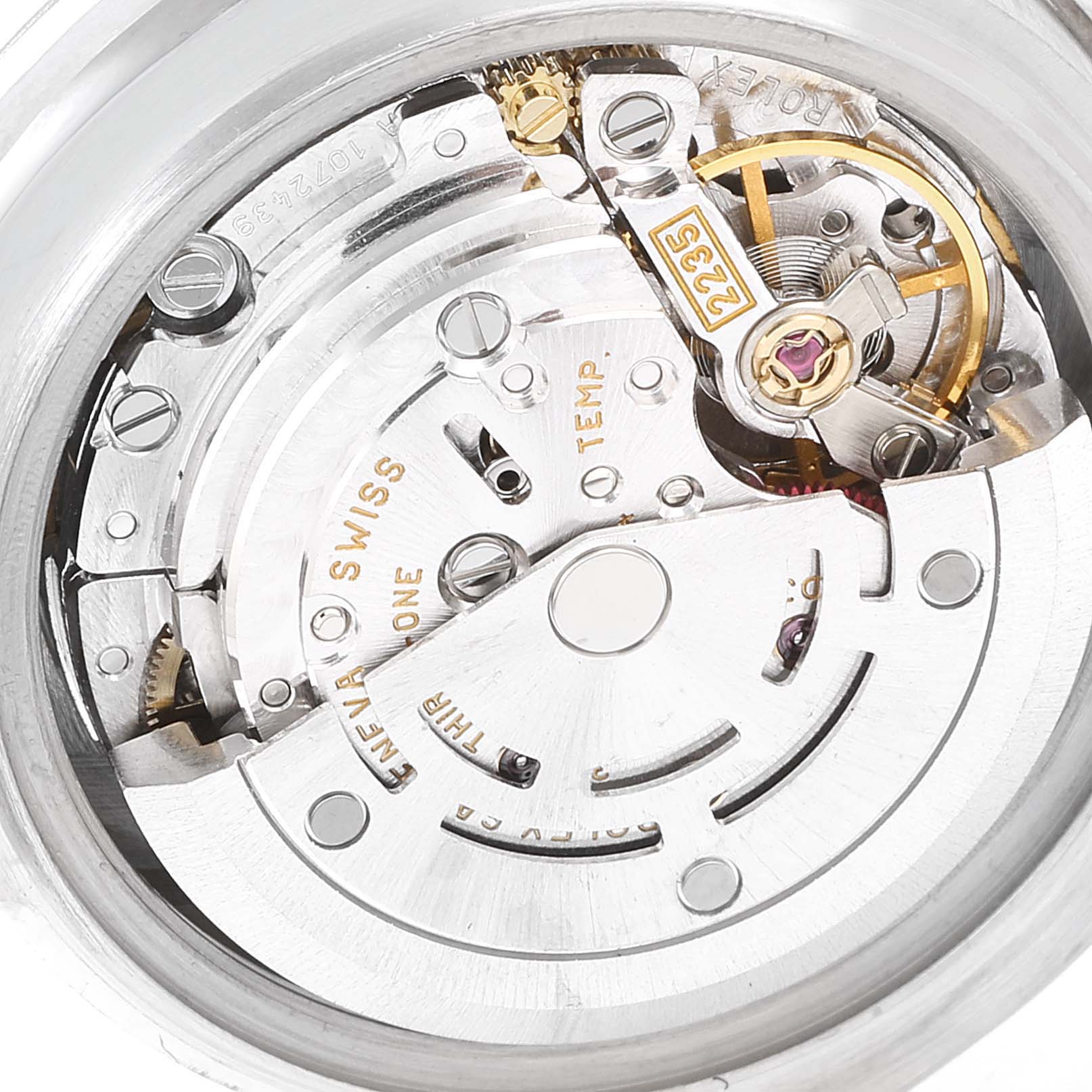 This image shows the exposed internal mechanism and movement parts of a Rolex Pearlmaster 80299 Women's White Gold Mother of Pearl Dial 80299 Women's White Gold Mother of Pearl Dial watch.