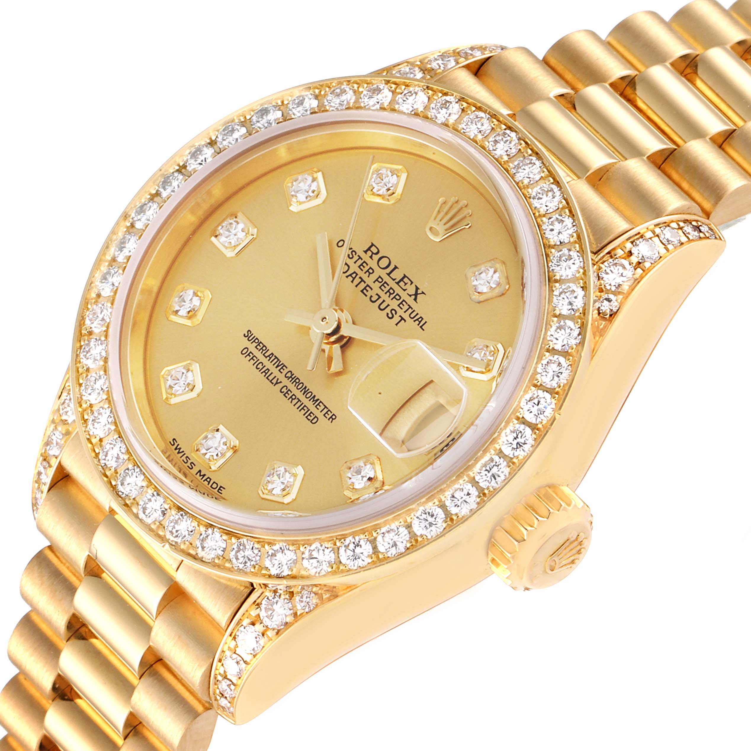 Rolex President 26 18k Yellow Gold Diamond Ladies Watch 79158 ...