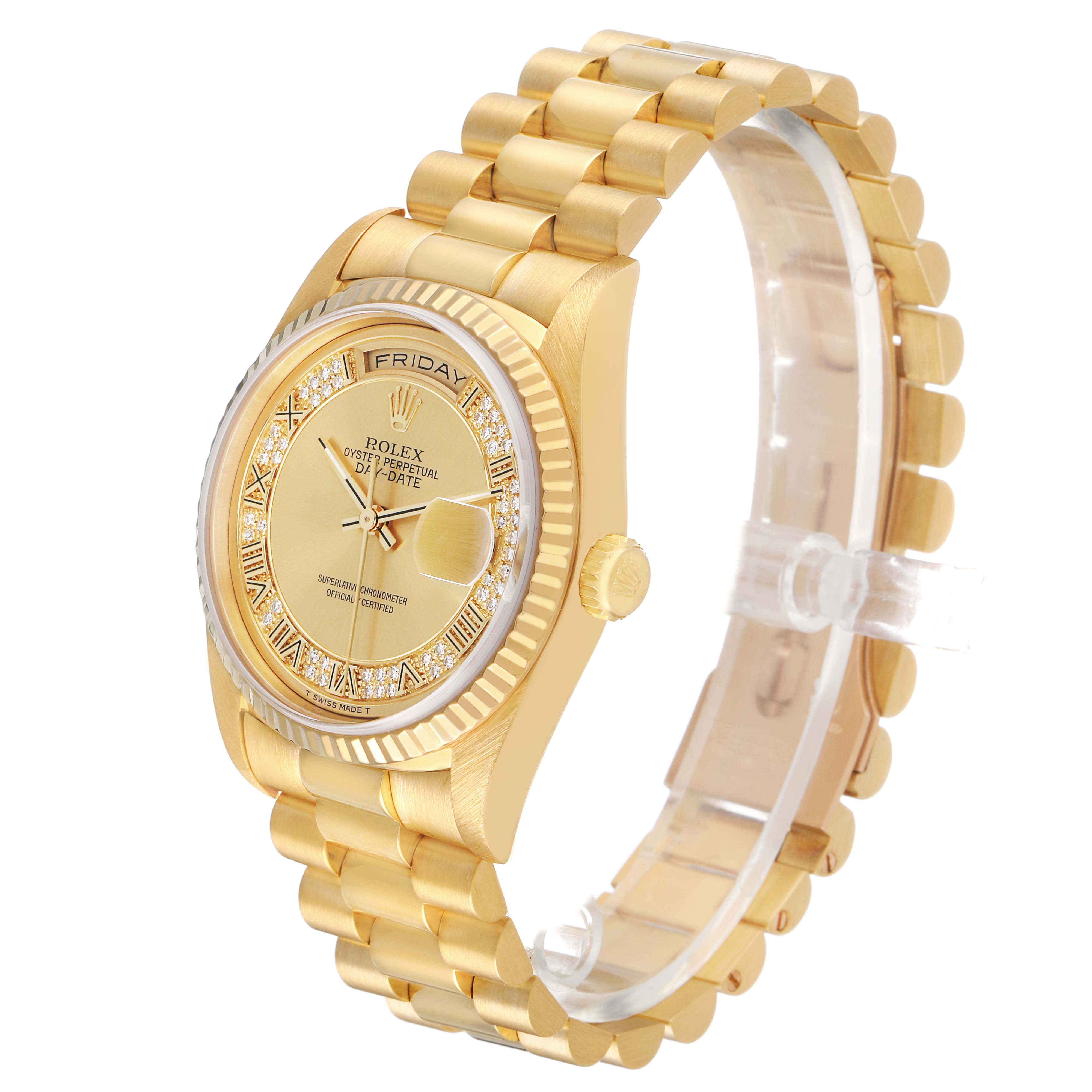 I'm sorry, but the image shows a Rolex Day-Date model, not a GMT-Master. It features a gold case and bracelet, with a side view angle.