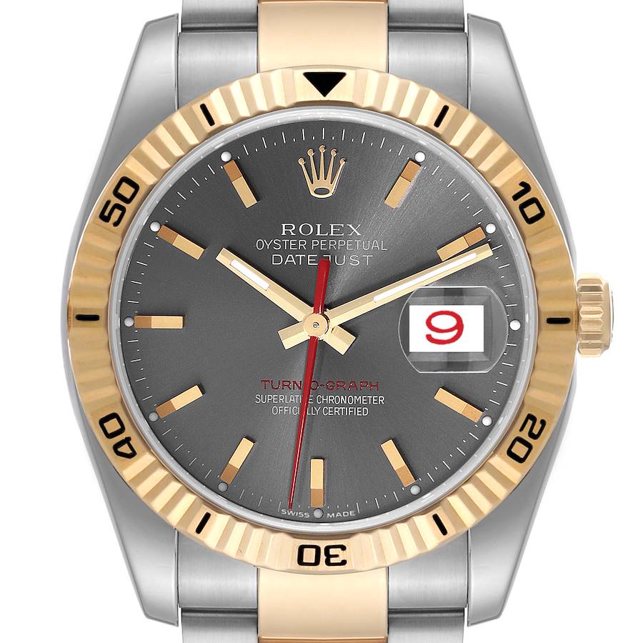 Rolex Turnograph Datejust Steel Yellow Gold Gray Dial Mens Watch 116263 Box Card SwissWatchExpo
