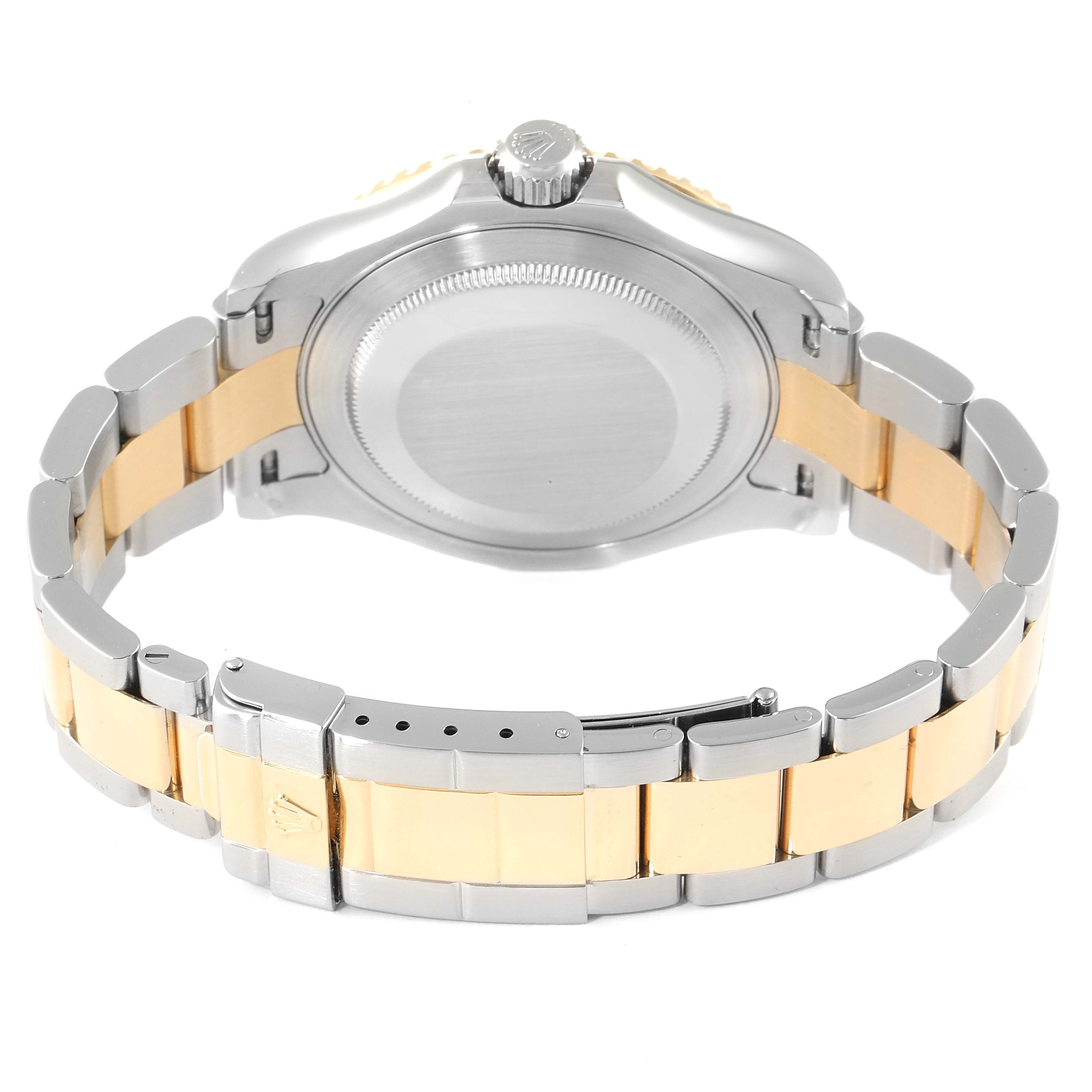 The image shows the back and bracelet of a Rolex Yacht-Master 16623 Men
s Steel and Gold (two tone) White Dial 16623 Men
s Steel and Gold (two tone) White Dial watch from a rear angle.