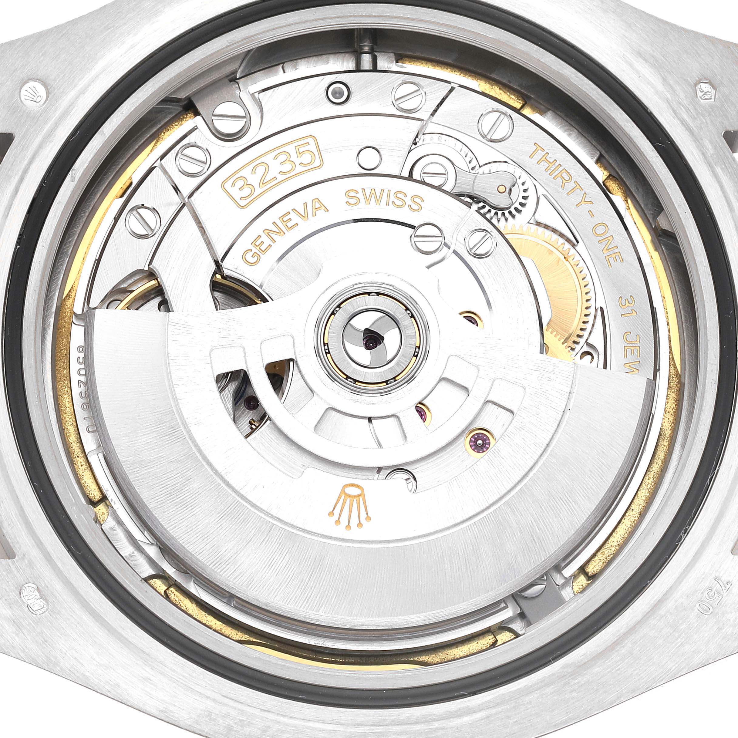 The image shows the movement (Caliber 3235) of a Rolex Yacht-Master 226659 Men's White Gold Black Dial 226659 Men's White Gold Black Dial watch, viewed from the back.