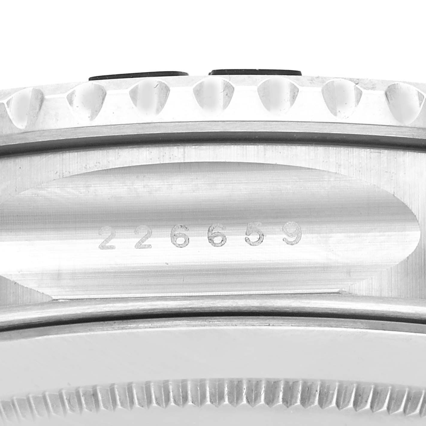 This image shows a close-up of the case side and serial number of a Rolex Yacht-Master 226659 Men's White Gold Black Dial 226659 Men's White Gold Black Dial watch.