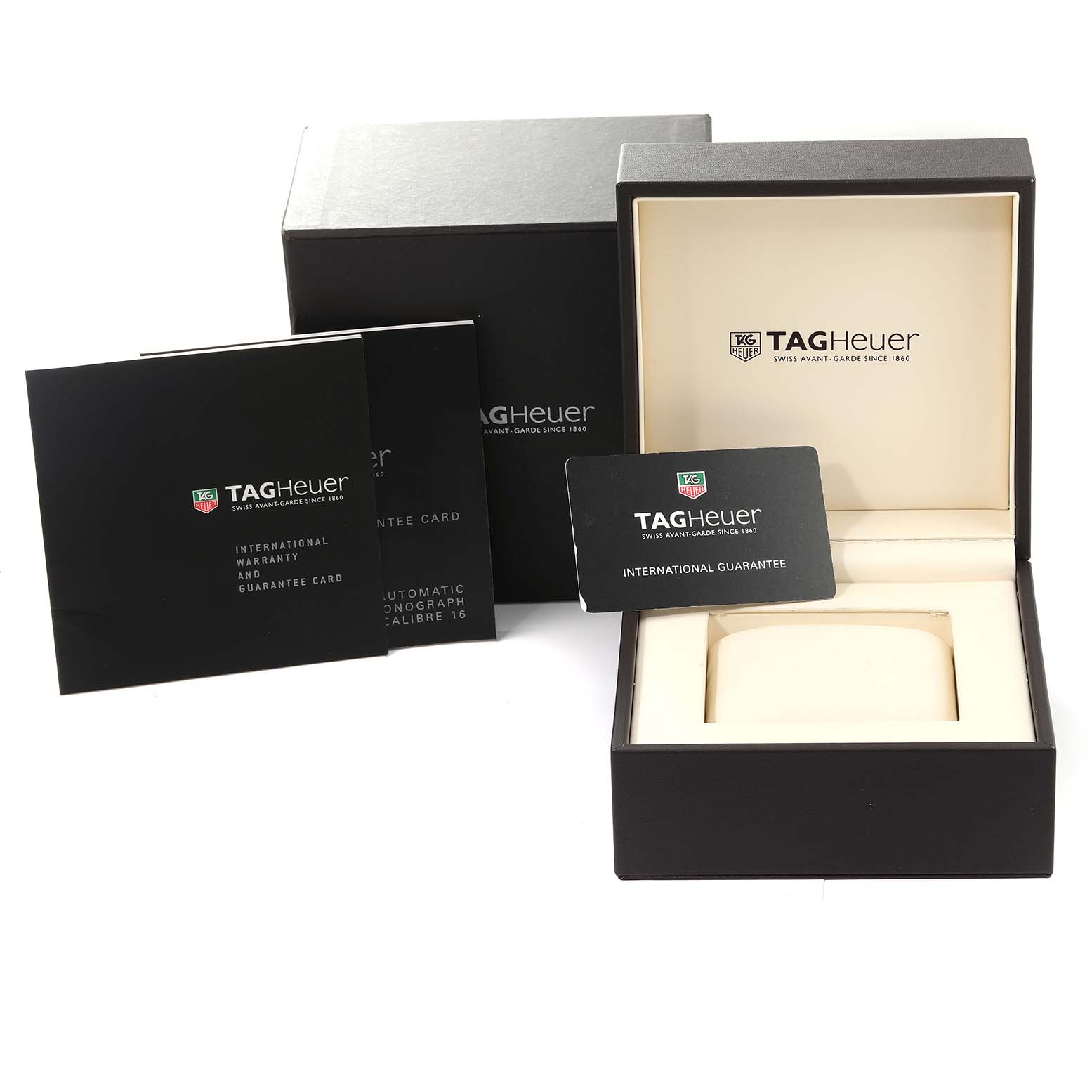 The image shows the packaging, warranty cards, and guarantee documentation for a Tag Heuer Limited Edition CV201N.BA0794 Men
s Stainless Steel Green Dial CV201N.BA0794 Men
s Stainless Steel Green Dial watch.