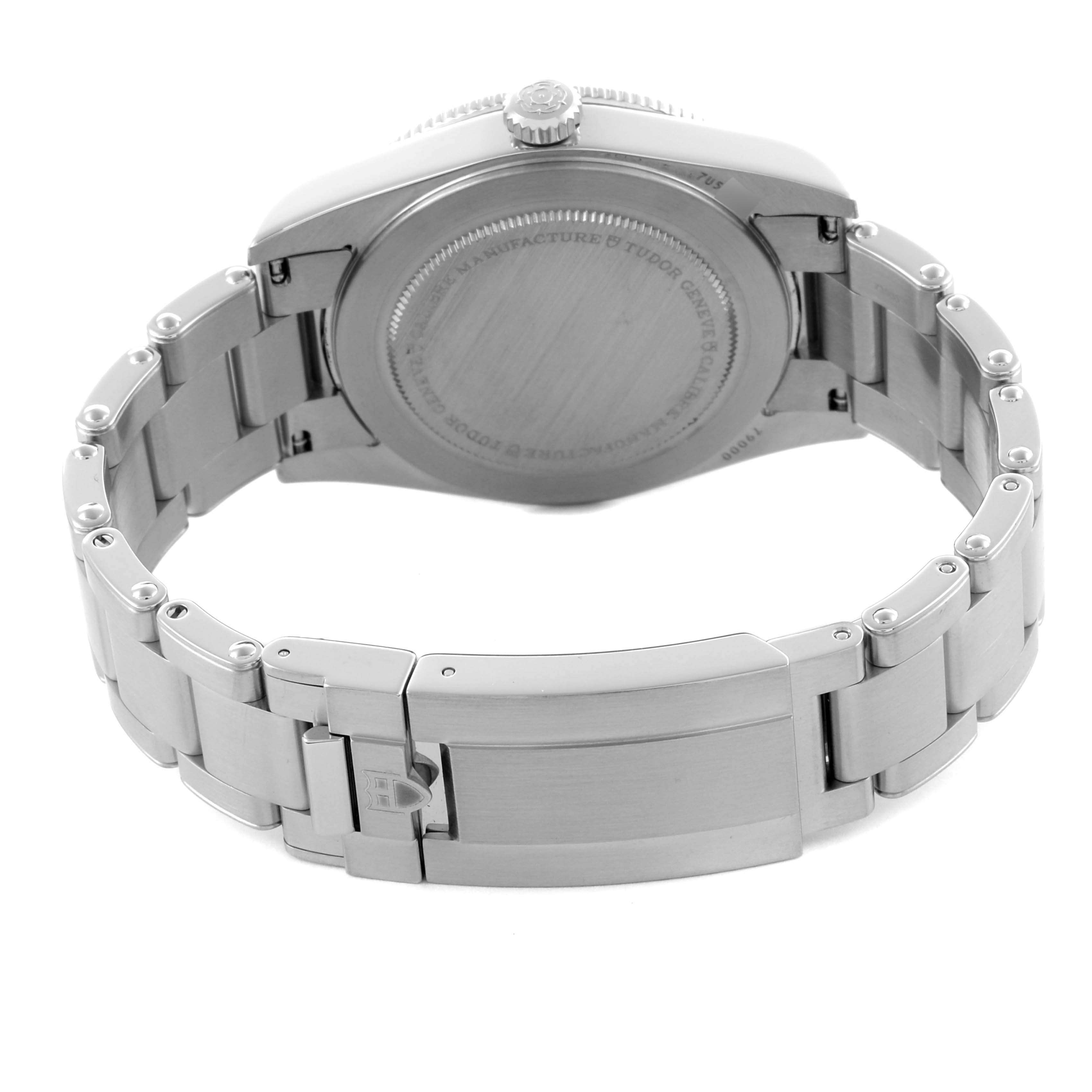 The image shows the back and bracelet of the Tudor Heritage Black Bay M79000N-0001 Men's Stainless Steel Black Dial M79000N-0001 Men's Stainless Steel Black Dial watch from a side-rear angle.