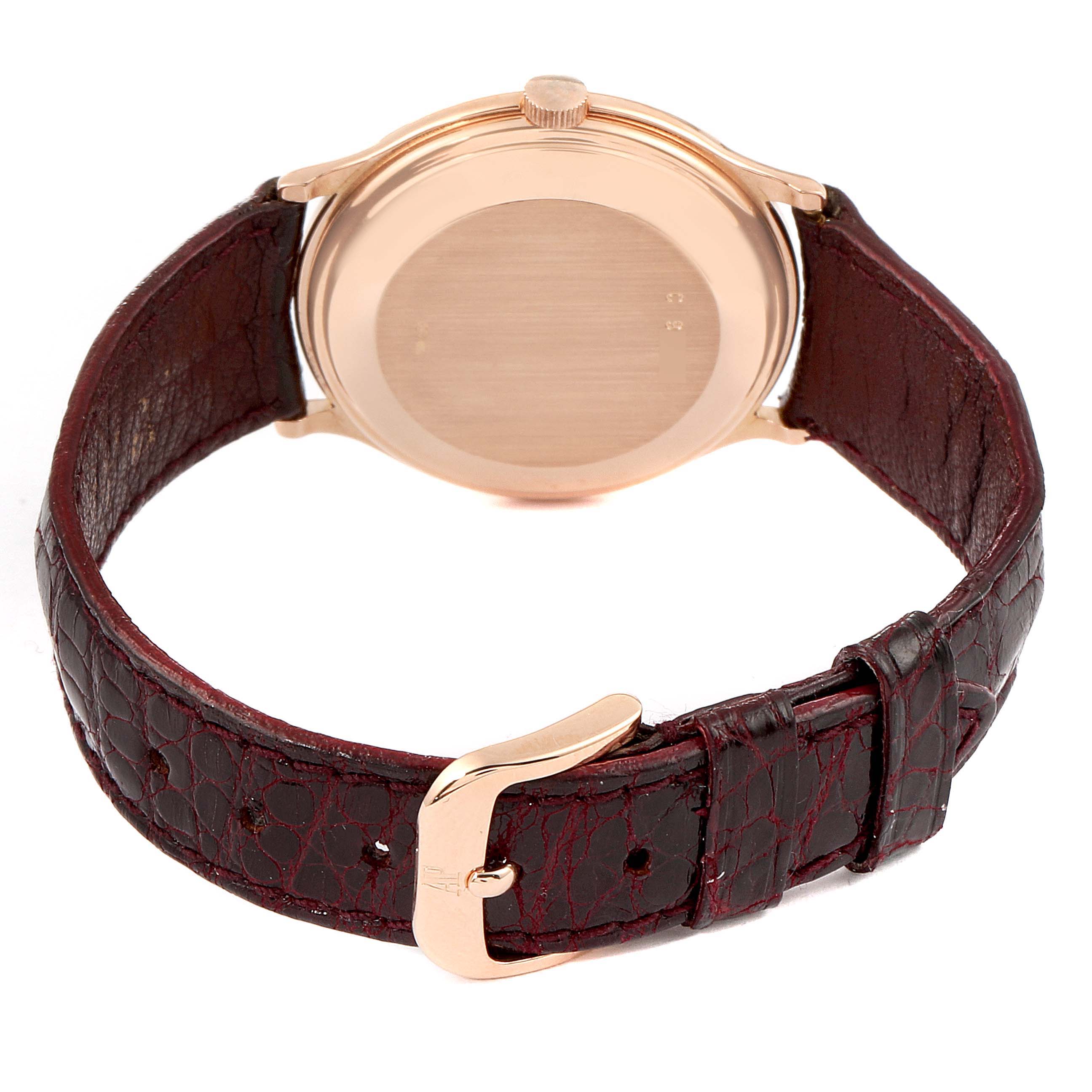 This is the back view of a Vintage Audemars Piguet watch, showcasing its leather strap and buckle.