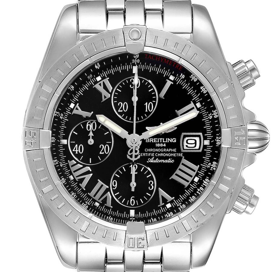 Breitling Chronomat Evolution Black Dial Steel Mens Watch A13356 SwissWatchExpo