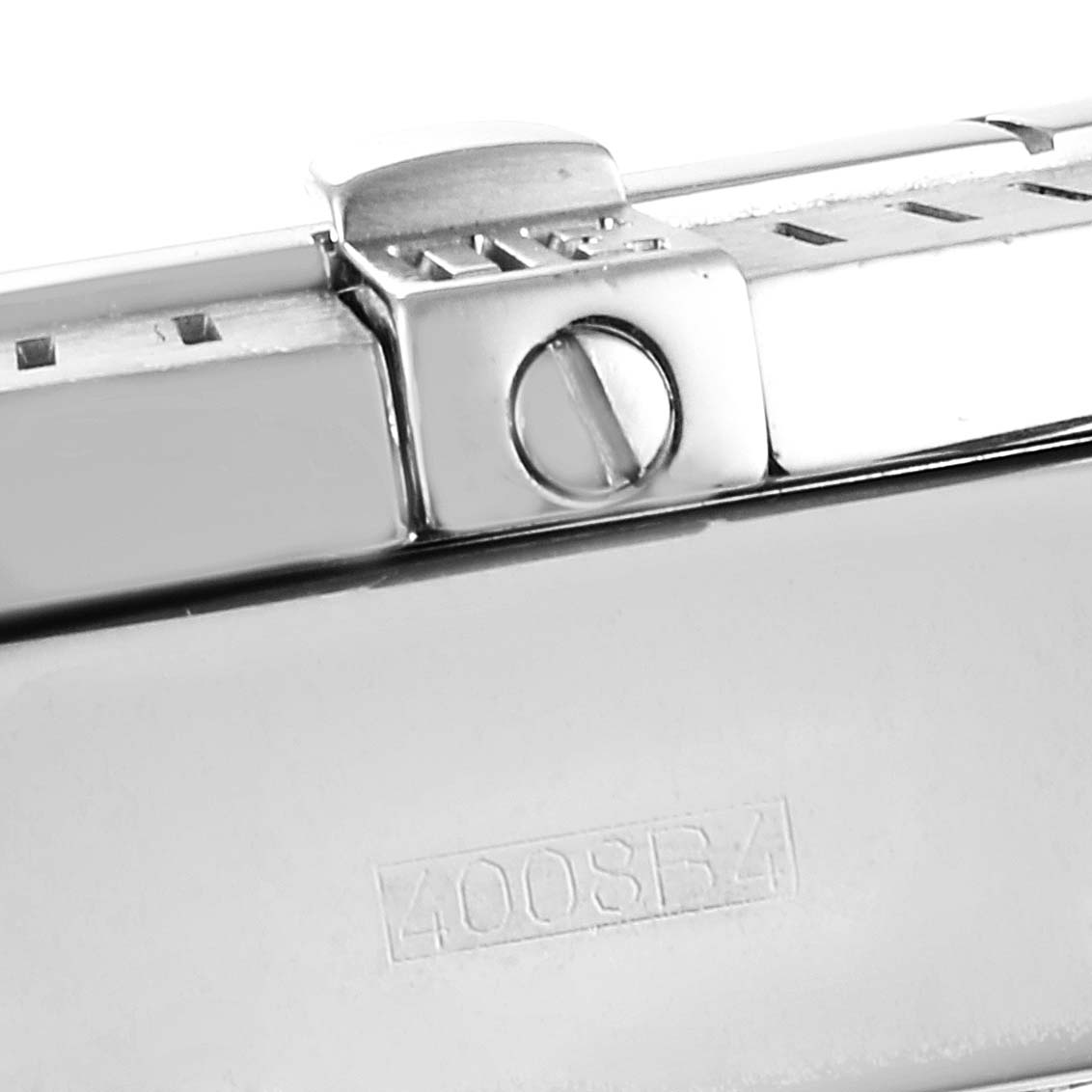 This image shows a close-up of the clasp mechanism on a Breitling Chronomat A13356 Men
s Stainless Steel Black Dial A13356 Men
s Stainless Steel Black Dial watch.