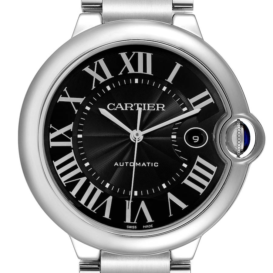 Cartier Ballon Bleu 42mm Black Dial Steel Mens Watch W6920042 Box Papers SwissWatchExpo
