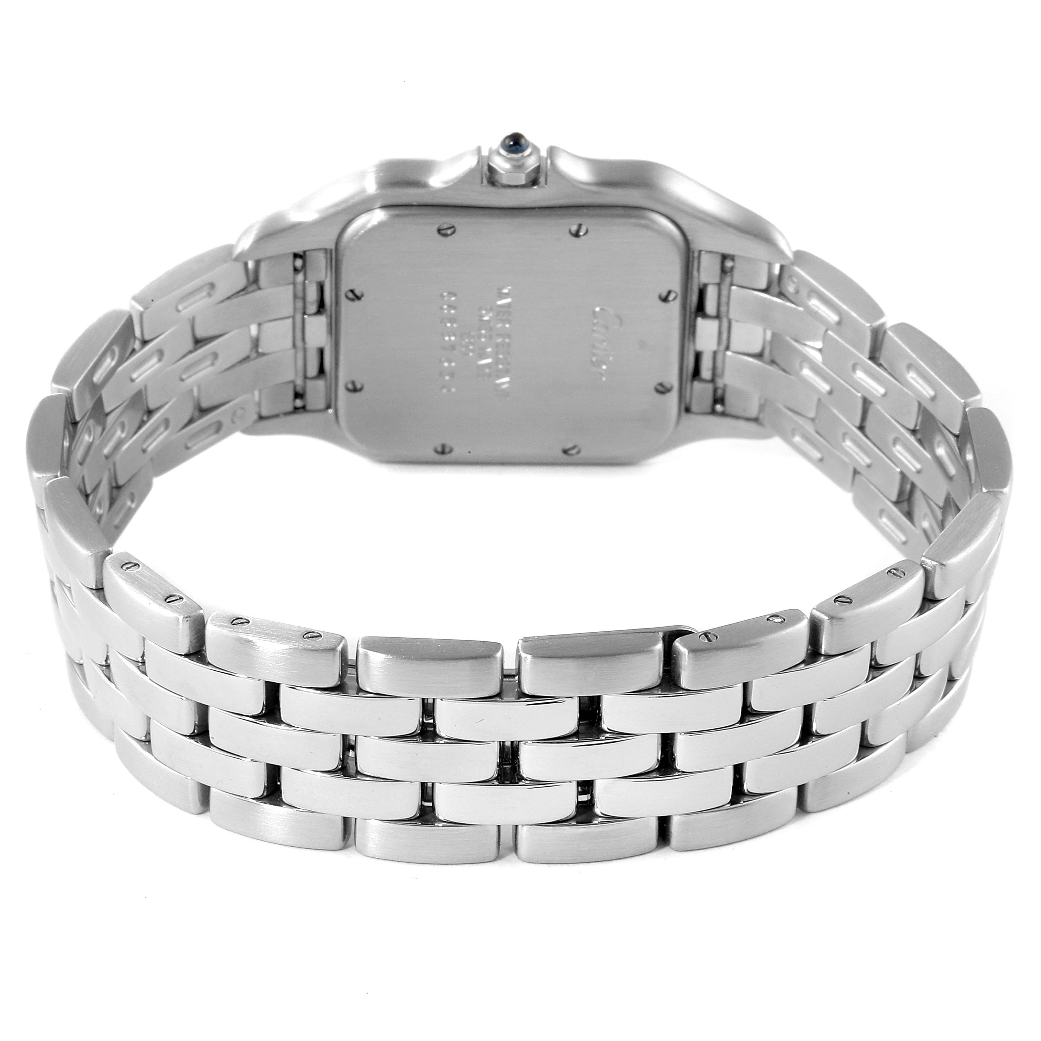 This image shows the back case and bracelet of a Cartier Panthere W25032P5 Men
s Stainless Steel Silver Dial W25032P5 Men
s Stainless Steel Silver Dial watch from a rear angle.