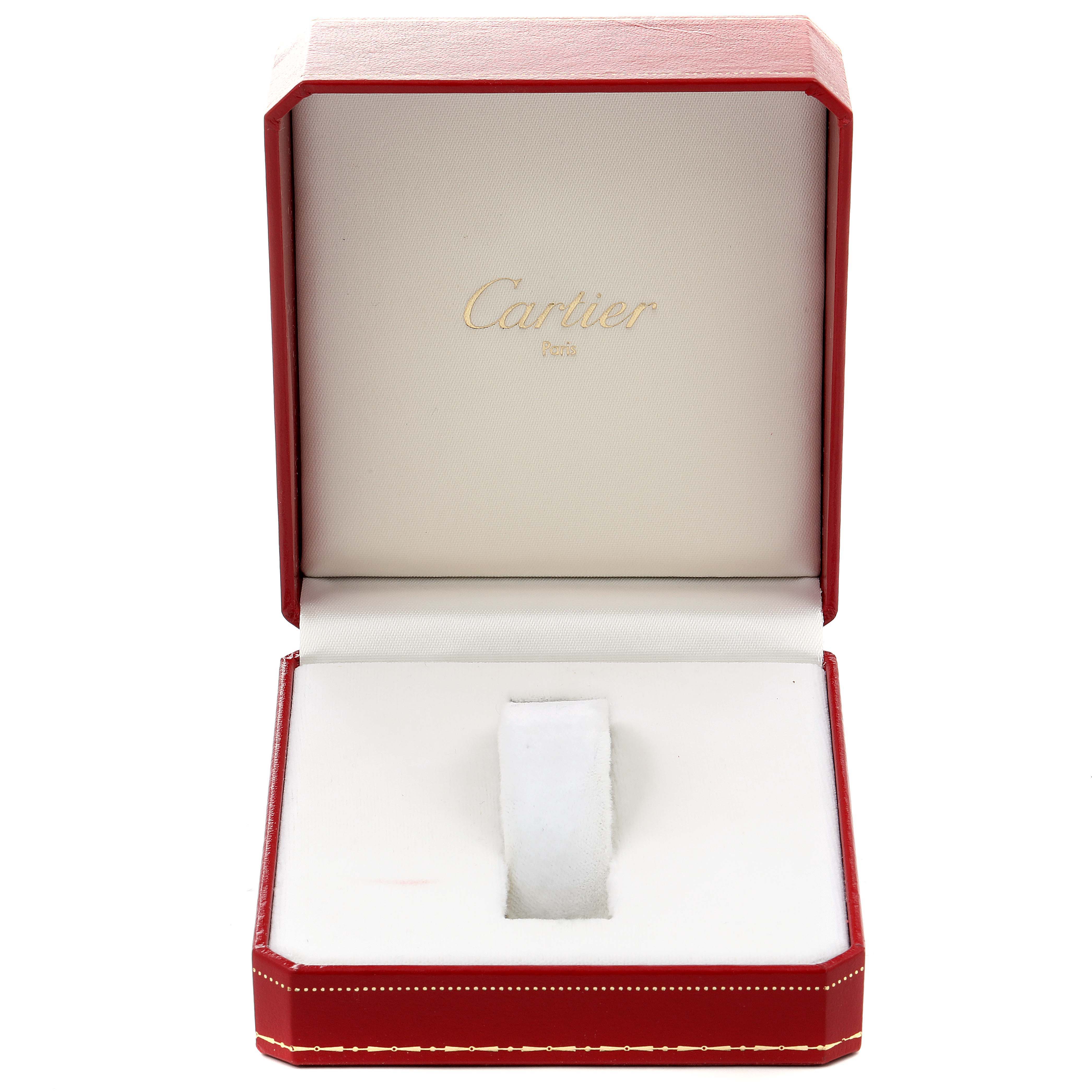 This is an open red Cartier box for the Panthere model watch, showcasing its interior without the watch.