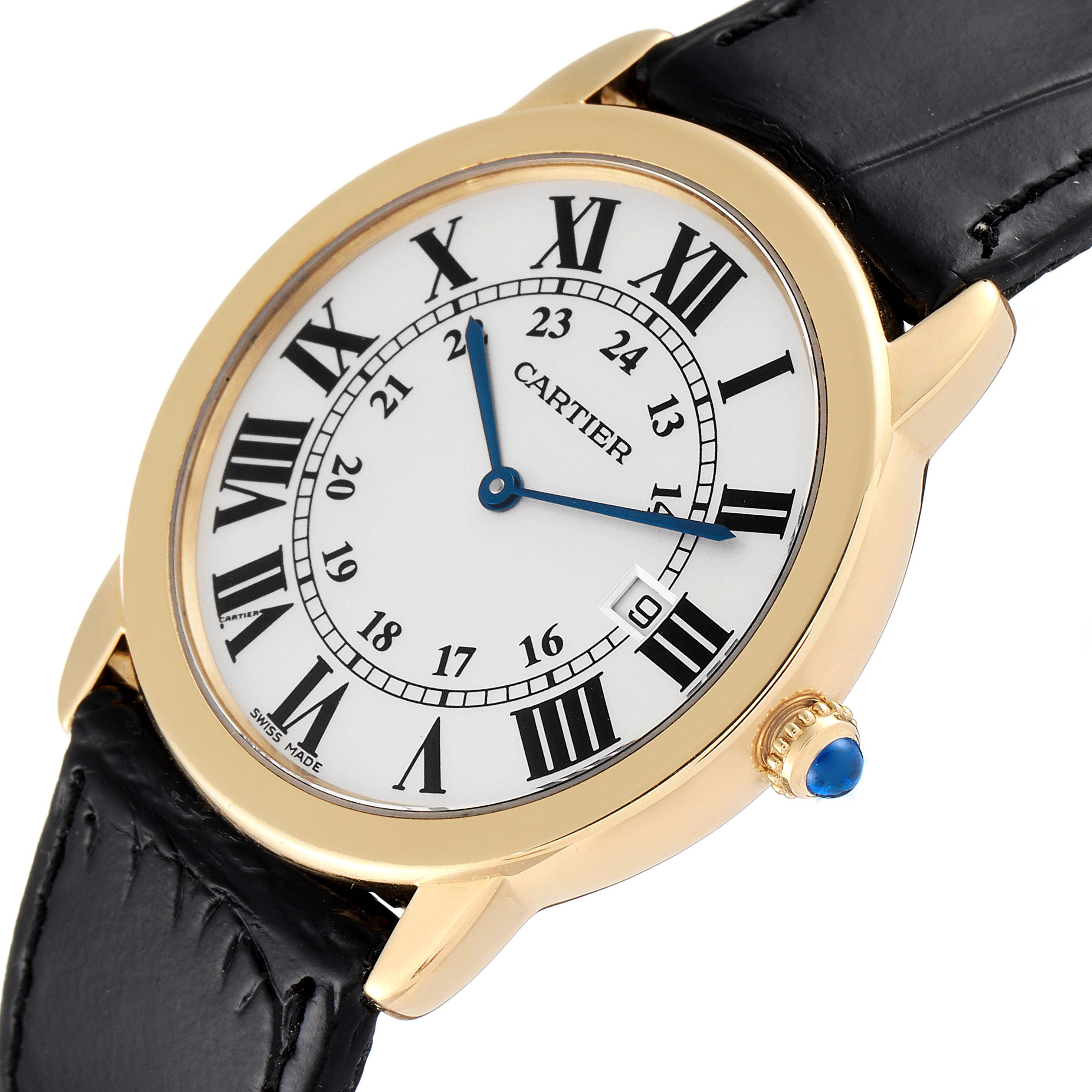The Cartier Ronde W6700455 Men
s Steel and Gold (two tone) Silver Dial W6700455 Men
s Steel and Gold (two tone) Silver Dial watch is shown from an angled front view, highlighting the dial, case, strap, and crown.