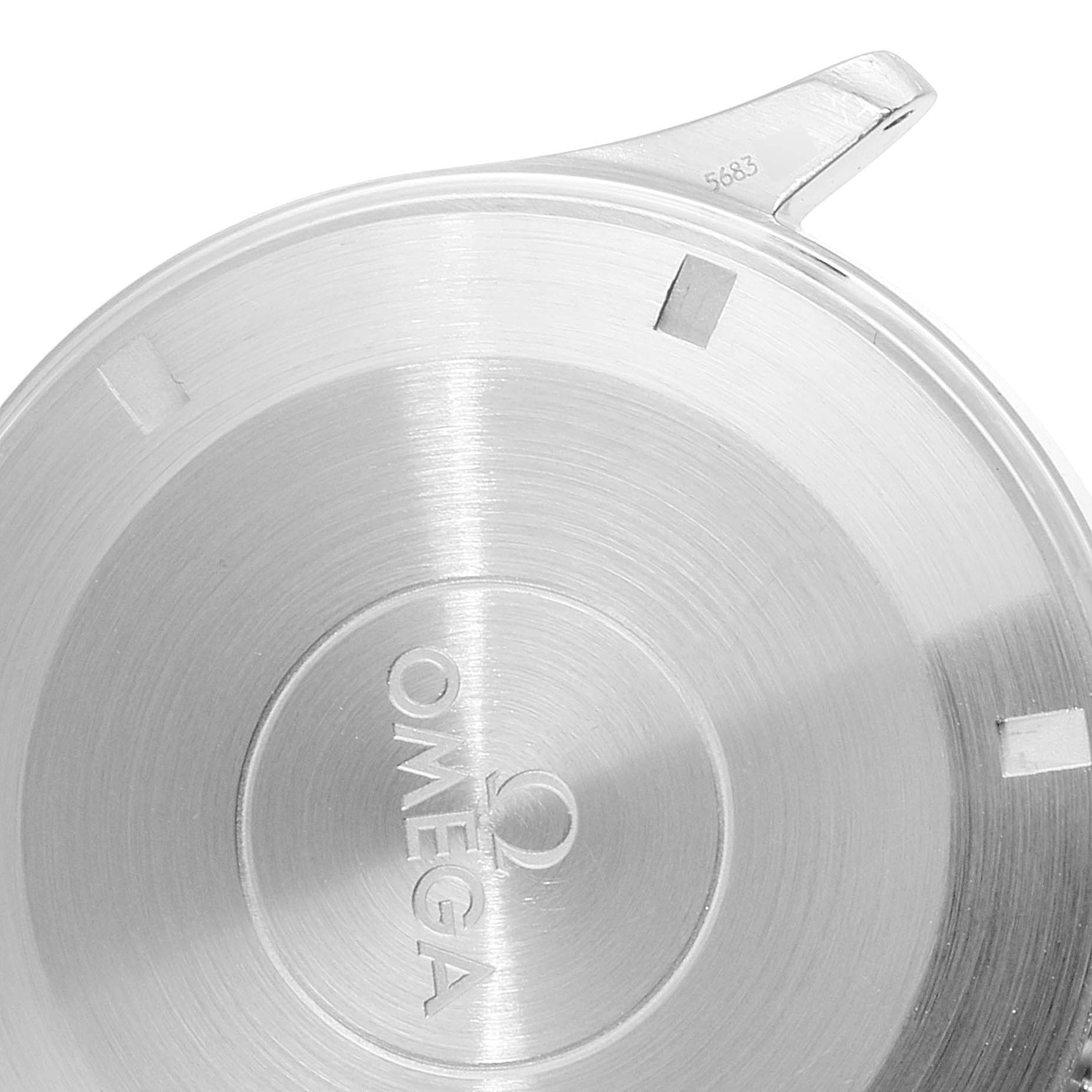 This image shows a close-up of the back case of an Omega De Ville 5240.50.00 Men's Stainless Steel Black Dial 5240.50.00 Men's Stainless Steel Black Dial watch.