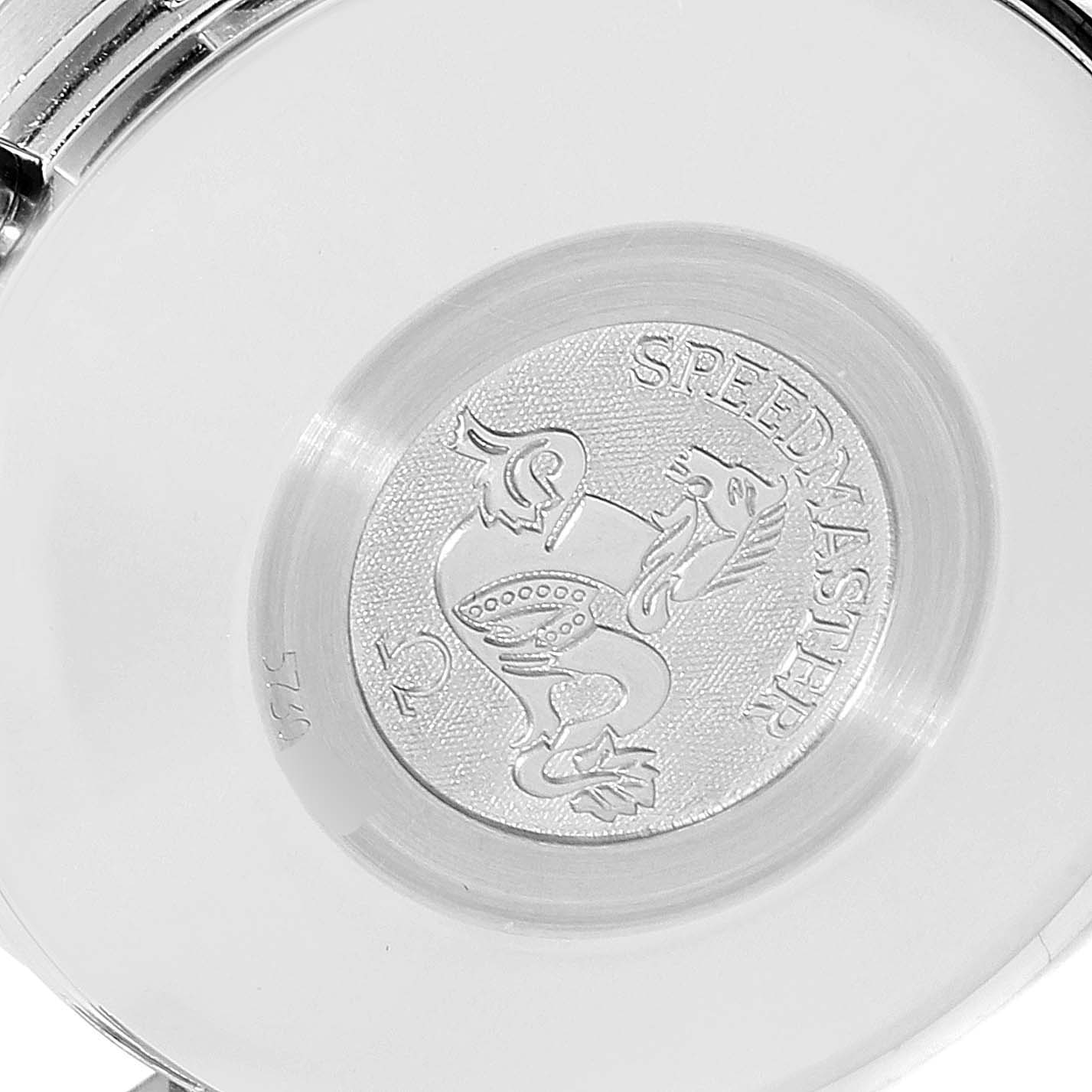 This image shows the back case of an Omega Speedmaster 3513.50.00 Men
s Stainless Steel Black Dial 3513.50.00 Men
s Stainless Steel Black Dial watch, featuring the brand logo and emblem.