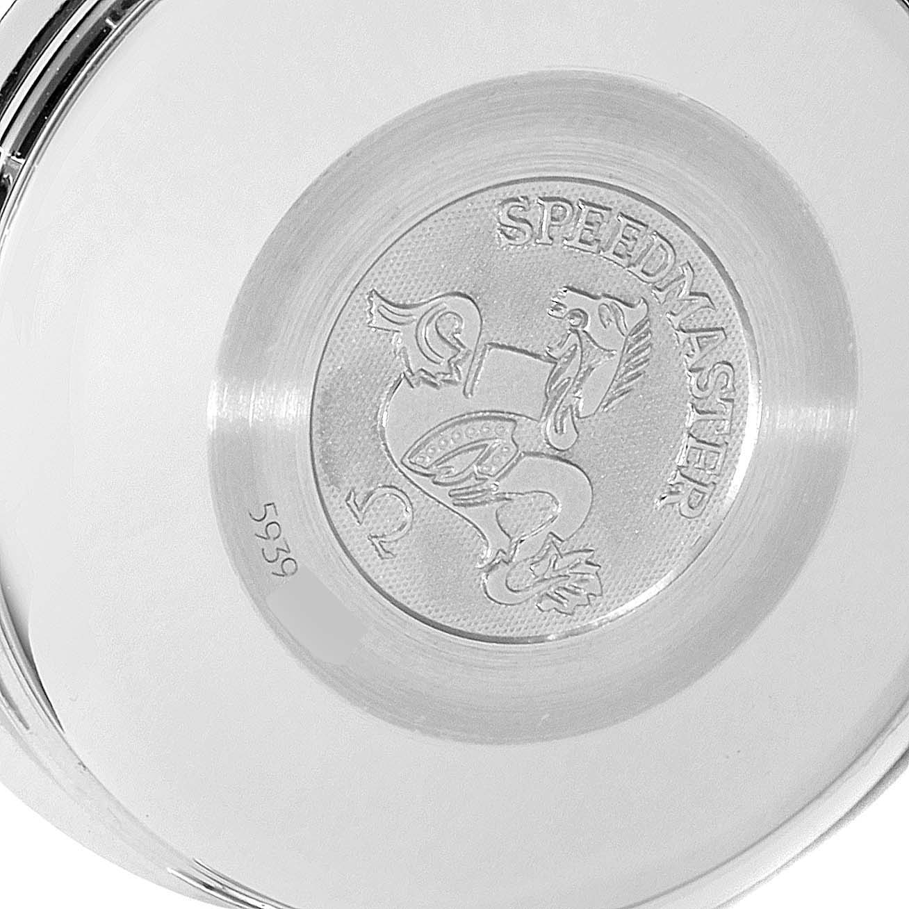 The image shows the engraved case back of an Omega Speedmaster 3513.50.00 Men's Stainless Steel Black Dial 3513.50.00 Men's Stainless Steel Black Dial watch.