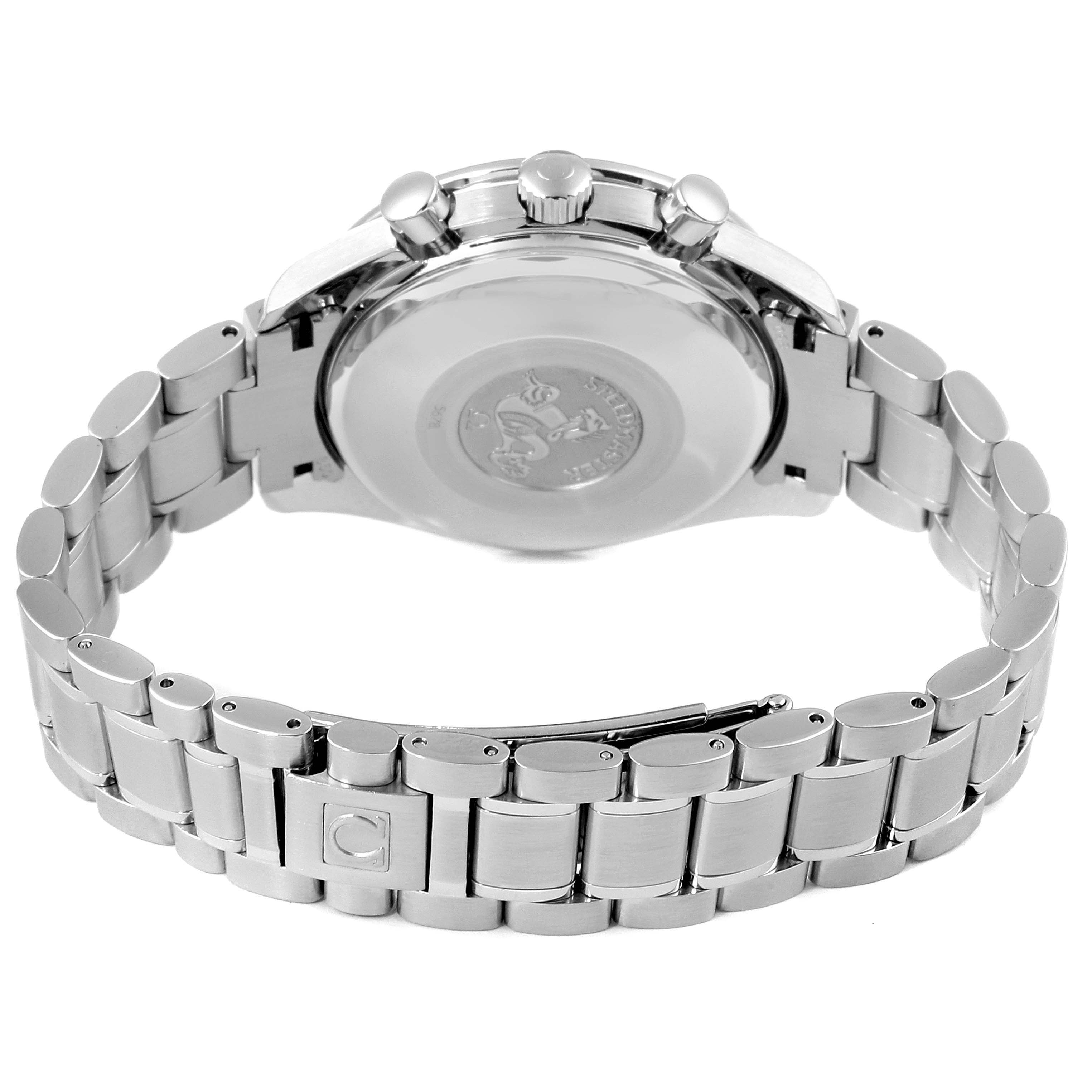 The image shows the back case and metal strap of an Omega Speedmaster 3513.30.00 Men
s Stainless Steel Silver Dial 3513.30.00 Men
s Stainless Steel Silver Dial watch at a rear angle.