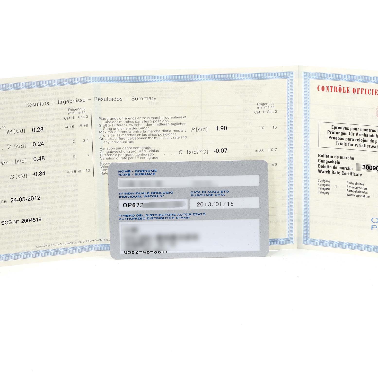 The image shows warranty and certification documents for Panerai Luminor PAM00177 Men
s Titanium Black Dial PAM00177 Men
s Titanium Black Dial watch.