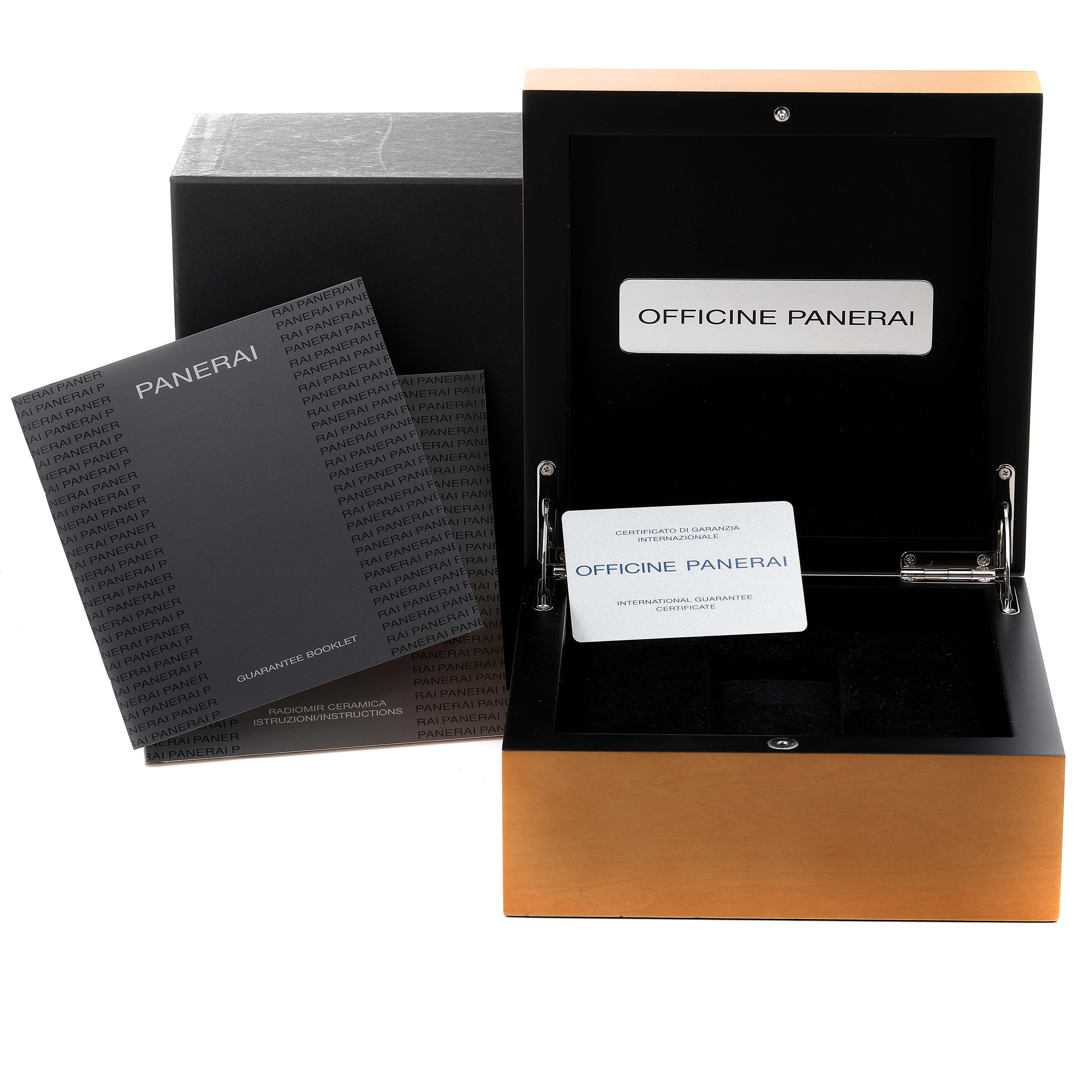 The image shows the open packaging, instruction booklet, and warranty card for a Panerai Radiomir PAM00643 Men's Ceramic Black Dial PAM00643 Men's Ceramic Black Dial watch.