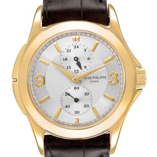 Photo of Patek Philippe Calatrava Travel Time Yellow Gold Mens Watch 5134 Papers