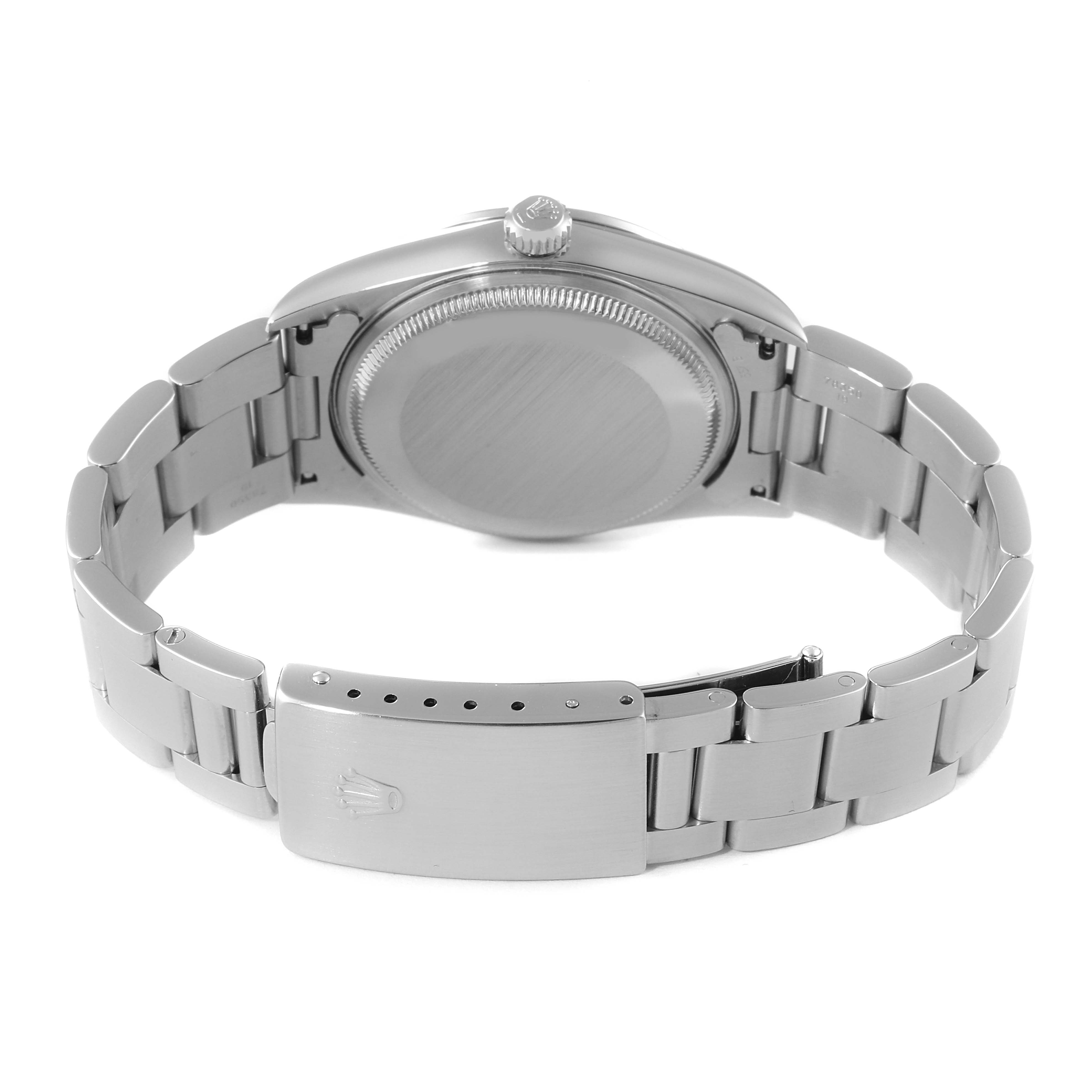 The image shows the back view, bracelet, and clasp of the Rolex Air-King 14000 Men's Stainless Steel Black Dial 14000 Men's Stainless Steel Black Dial watch.