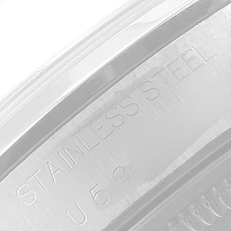 This image shows a close-up view of the stainless steel part of a Rolex Air-King 14000 Men's Stainless Steel Black Dial 14000 Men's Stainless Steel Black Dial watch case.