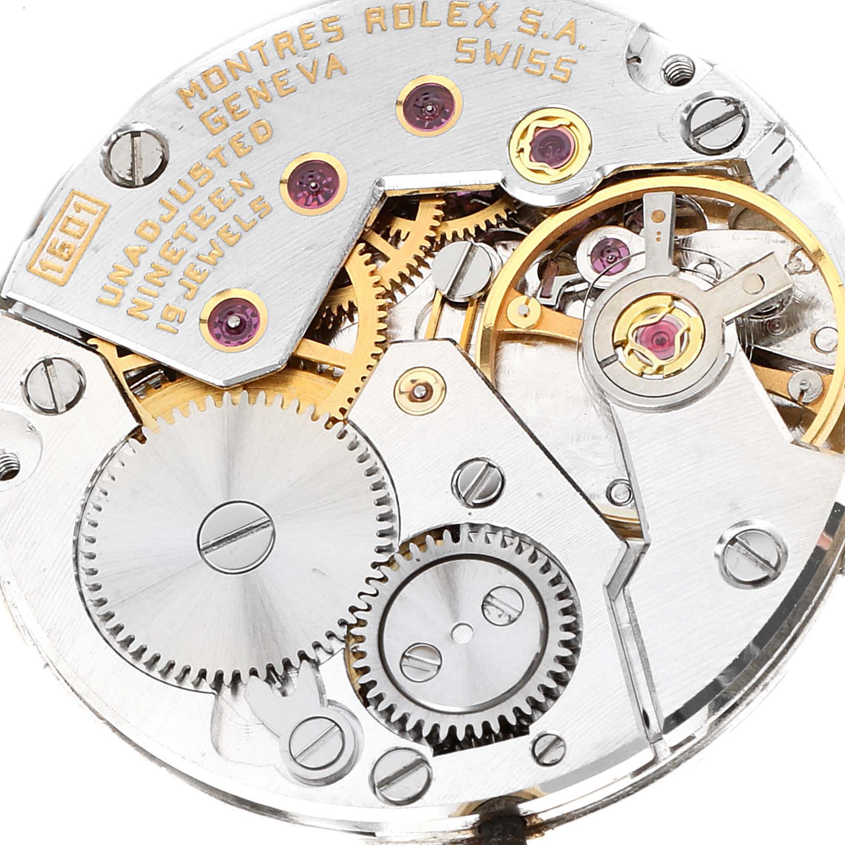 This is a close-up of the inner mechanical movement of a Rolex Cellini 4012 Men's Yellow Gold Champagne Dial 4012 Men's Yellow Gold Champagne Dial watch.