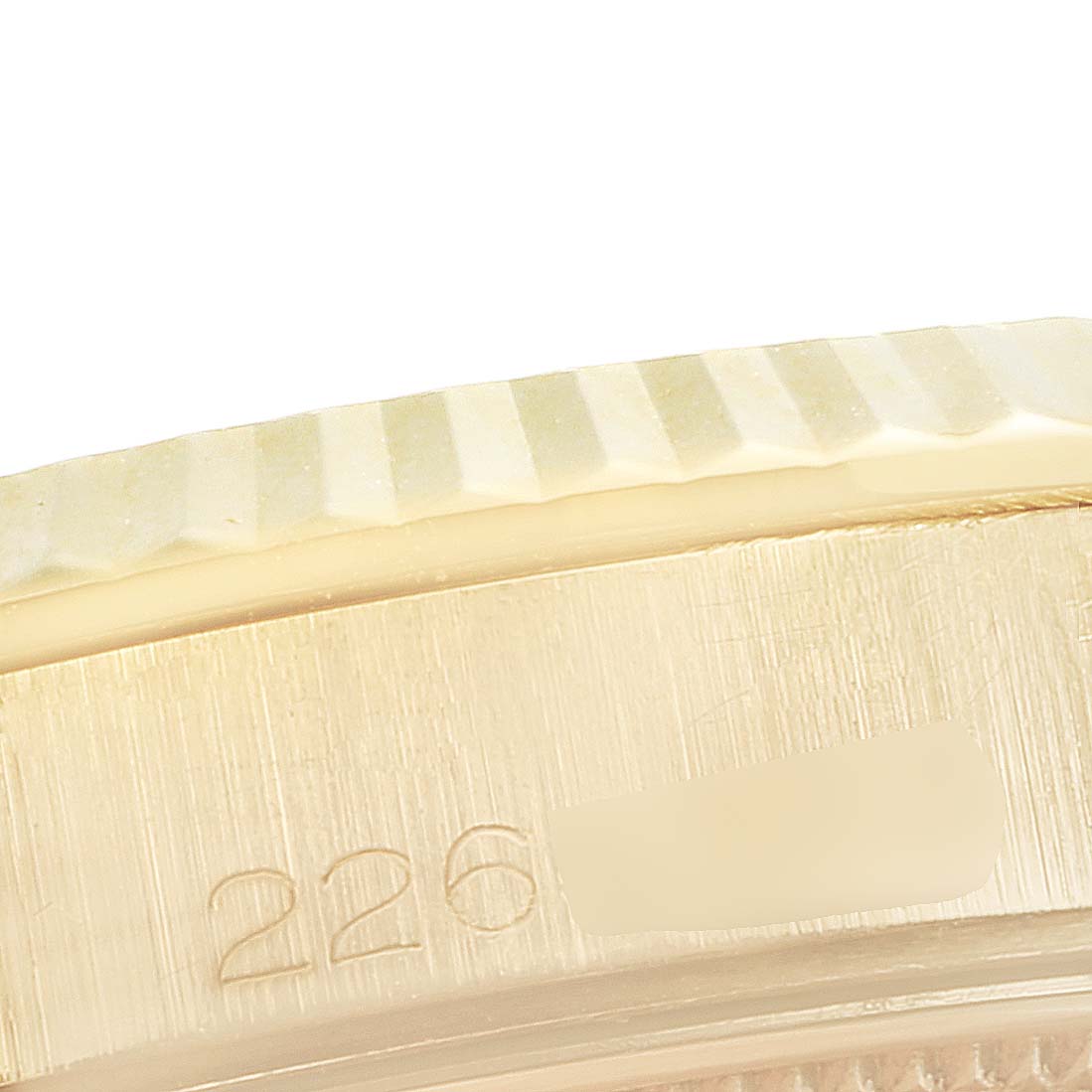 The image shows a close-up angle of the bezel and case of a Rolex Vintage Collection 1503 Men's Yellow Gold Champagne Dial 1503 Men's Yellow Gold Champagne Dial watch, highlighting its model number engraving.