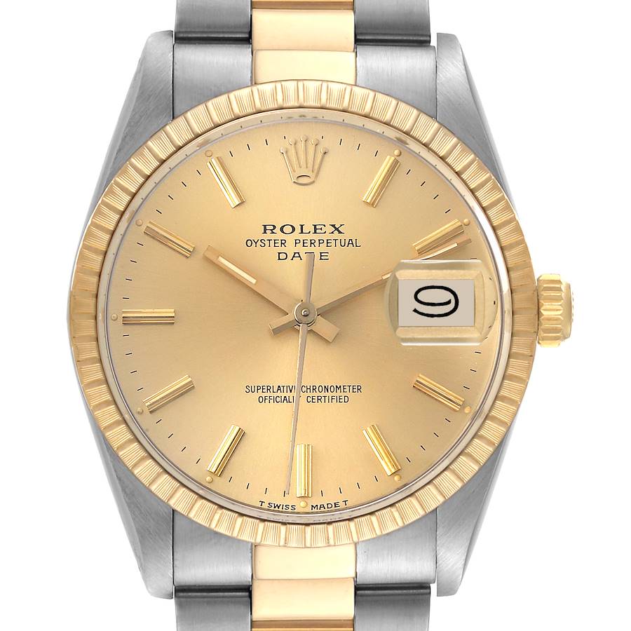 Rolex Date Mens Steel Yellow Gold Oyster Bracelet Mens Watch 15053 SwissWatchExpo