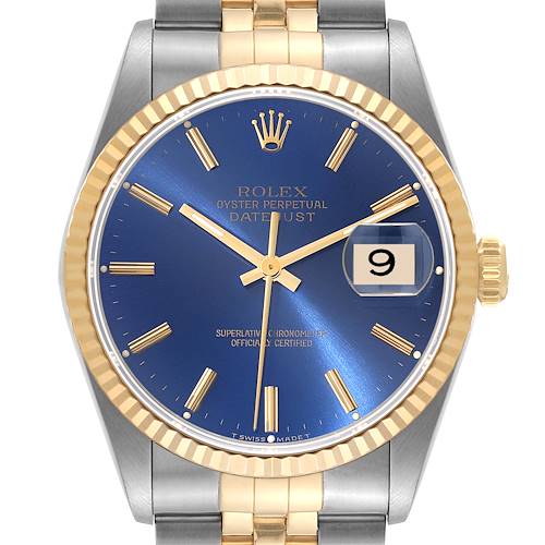 Photo of Rolex Datejust 36 Steel 18k Yellow Gold Blue Dial Mens Watch 16233 Box Papers