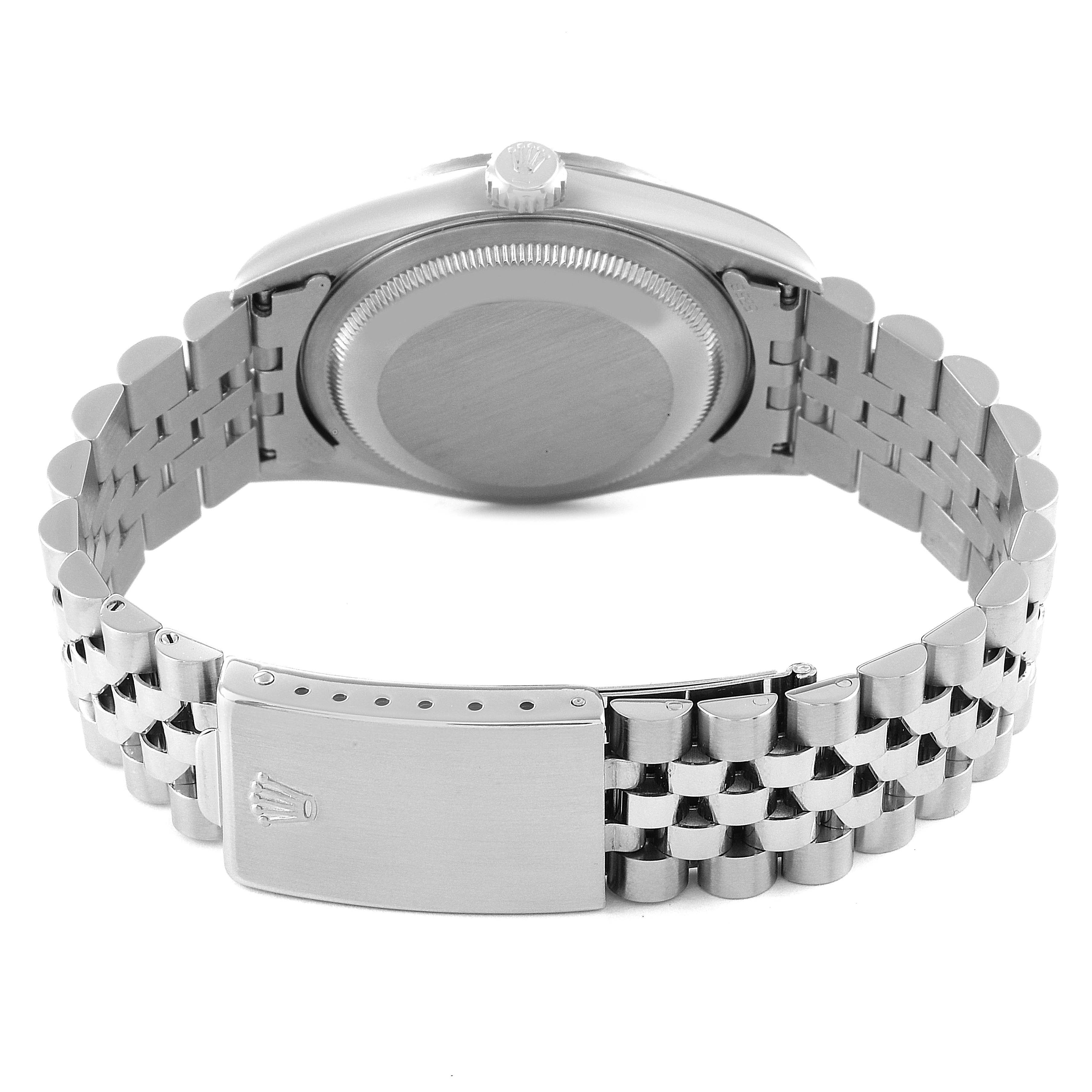 This image shows the back and clasp of the Rolex Datejust 16220 Men's Stainless Steel Blue Dial 16220 Men's Stainless Steel Blue Dial watch, highlighting the bracelet and case back.