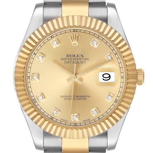 Photo of Rolex Datejust II 41 Champagne Diamond Dial Steel Yellow Gold Mens Watch 116333