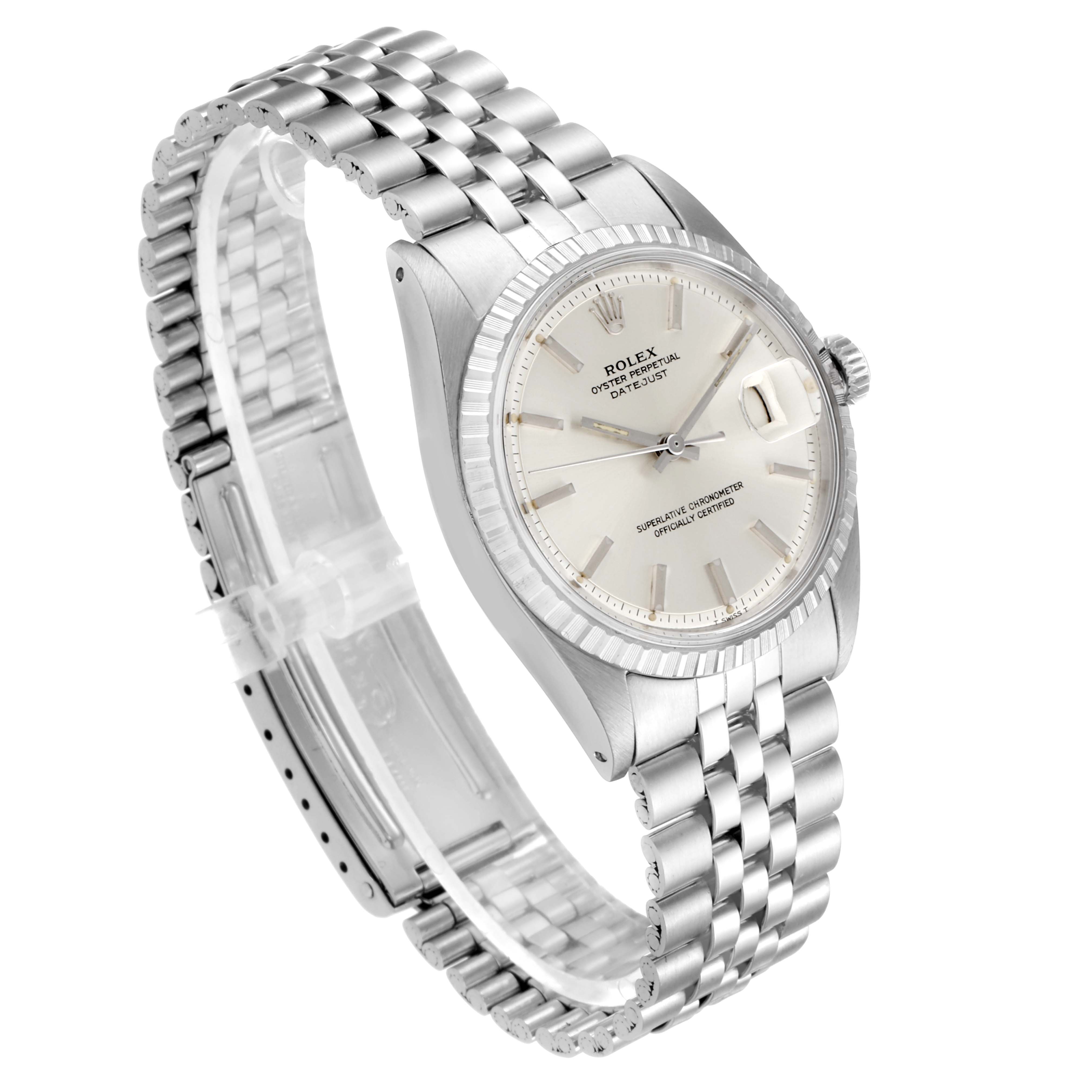 The Rolex Vintage Collection 1603 Men's Stainless Steel Silver Dial 1603 Men's Stainless Steel Silver Dial model watch is shown from a front angle, displaying the dial, bezel, crown, and bracelet.