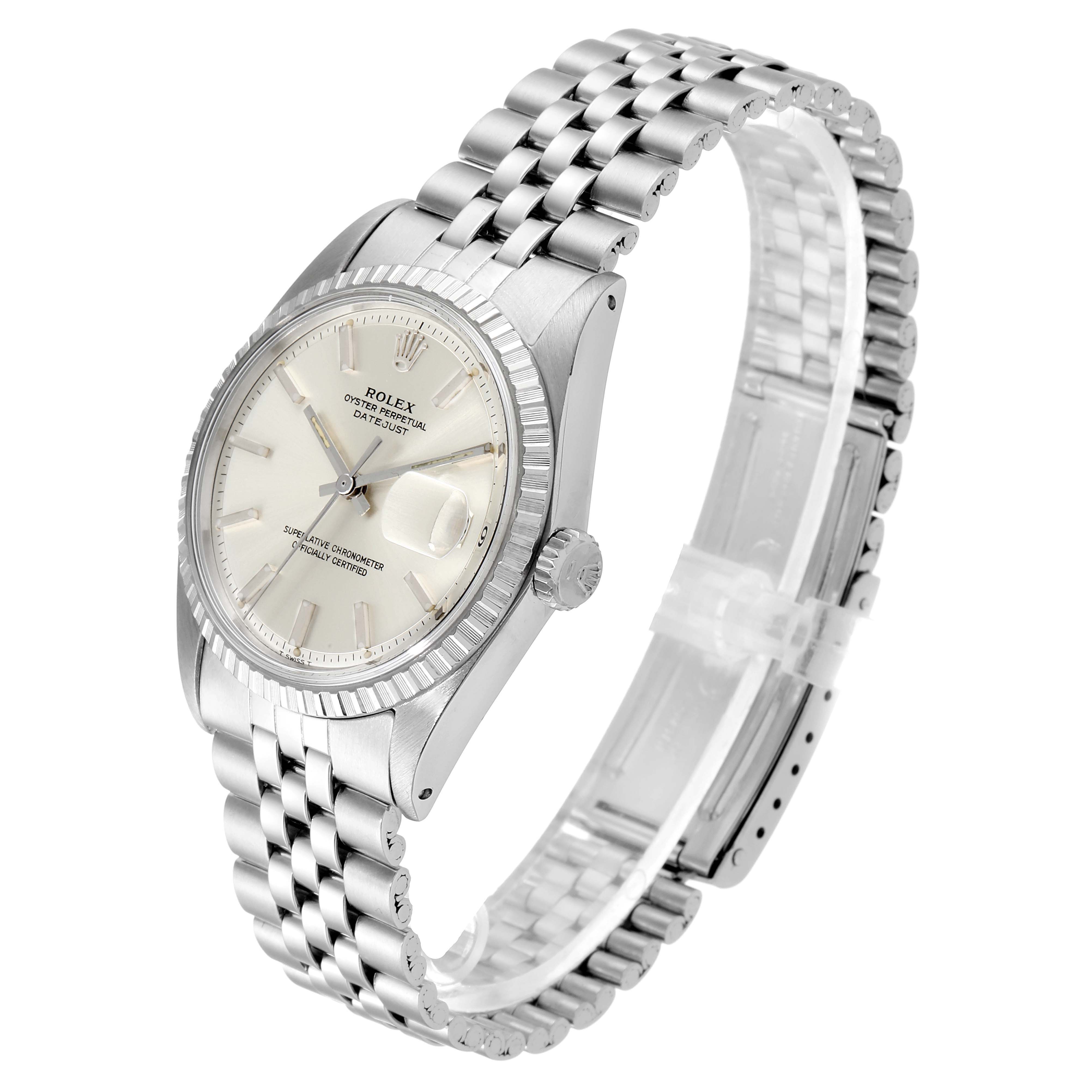 The image shows a Rolex Vintage Collection 1603 Men's Stainless Steel Silver Dial 1603 Men's Stainless Steel Silver Dial watch at a slight angle, highlighting the dial, case, crown, and metal bracelet.