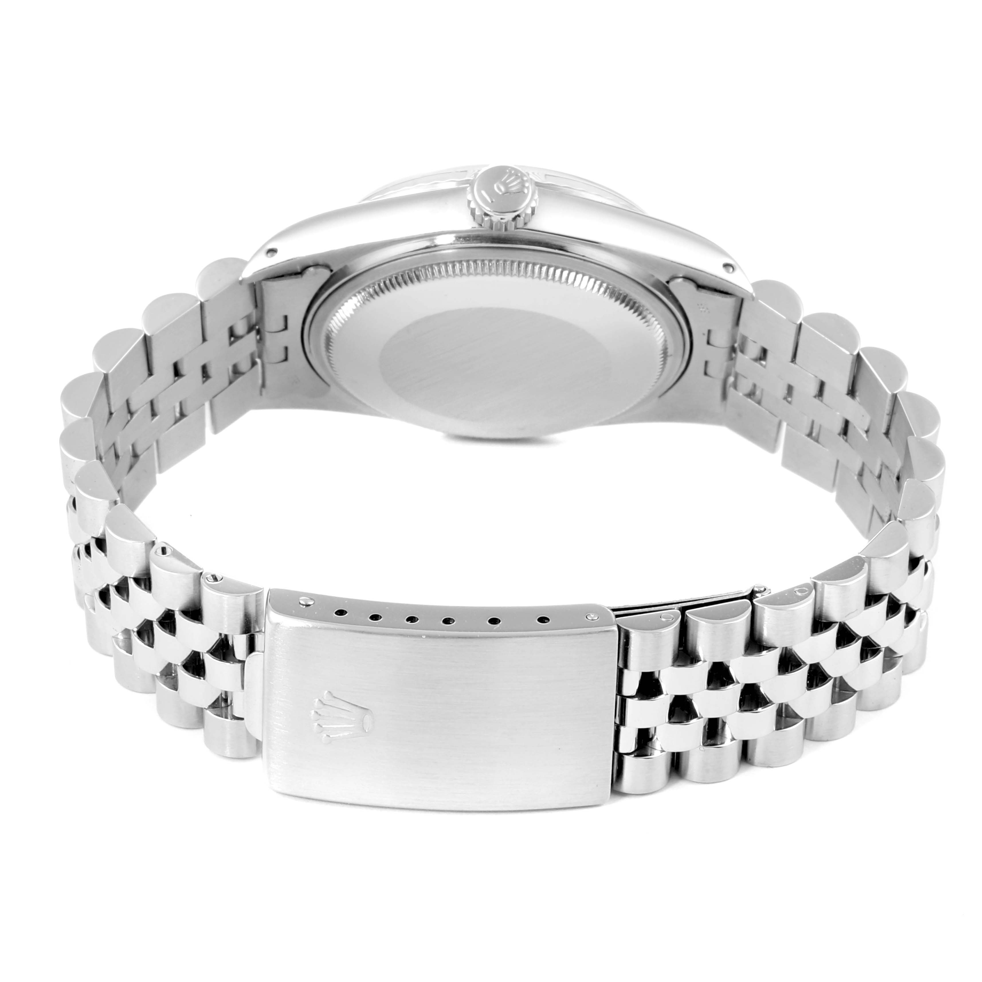 The image shows the back view of the Rolex Vintage Collection 16014 Men
s Stainless Steel Silver Dial 16014 Men
s Stainless Steel Silver Dial watch, highlighting the bracelet and clasp.