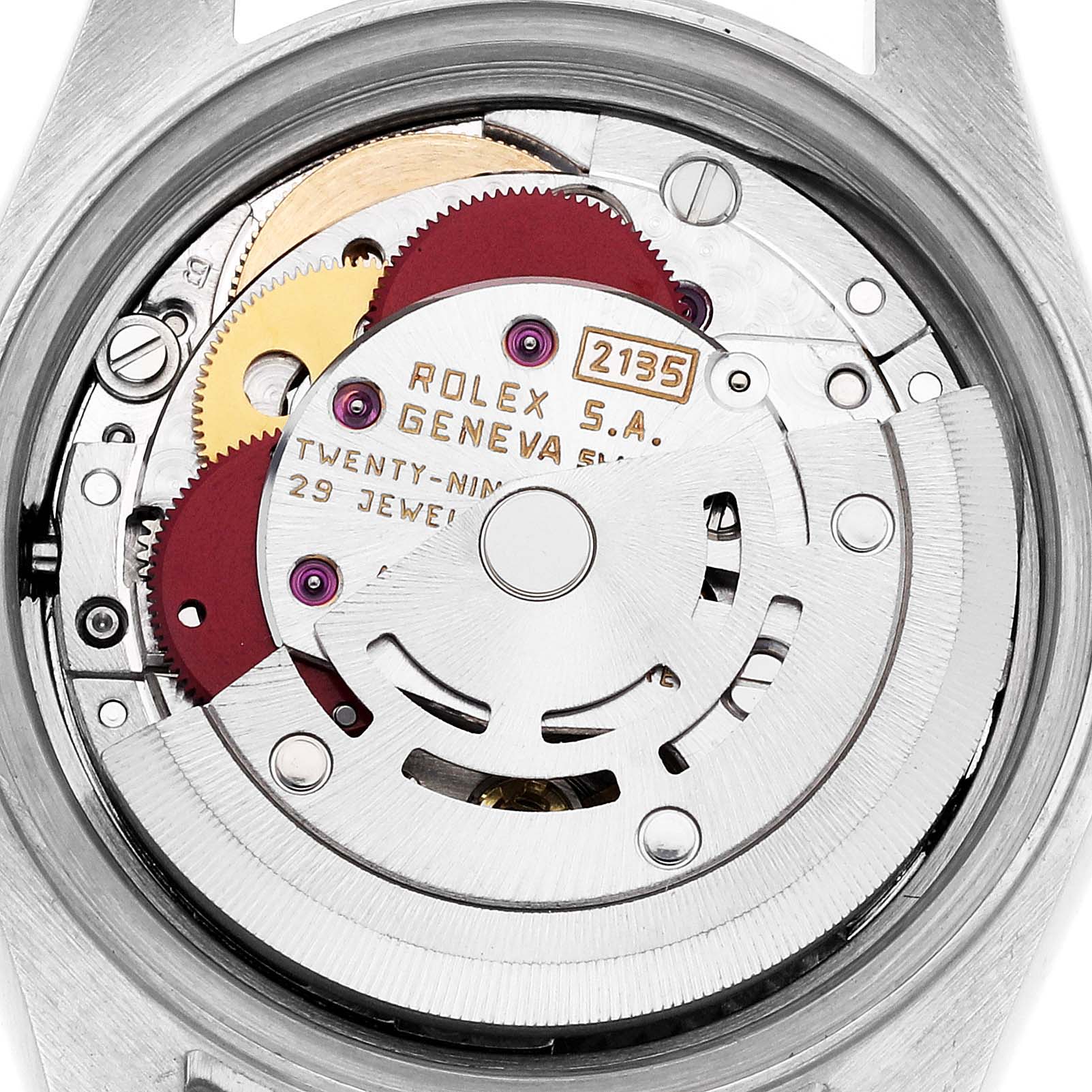 The image shows the movement of a Rolex Datejust 69173 Women's Steel and Gold (two tone) Champagne Dial 69173 Women's Steel and Gold (two tone) Champagne Dial watch from a top-down view, highlighting its internal mechanical components.