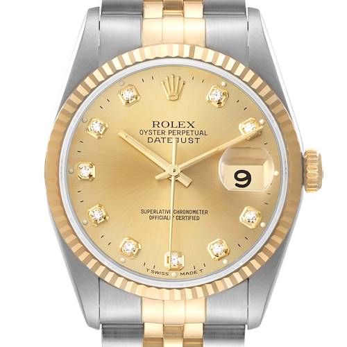 Photo of Rolex Datejust Steel Yellow Gold Champagne Diamond Dial Watch 16233 Box Papers