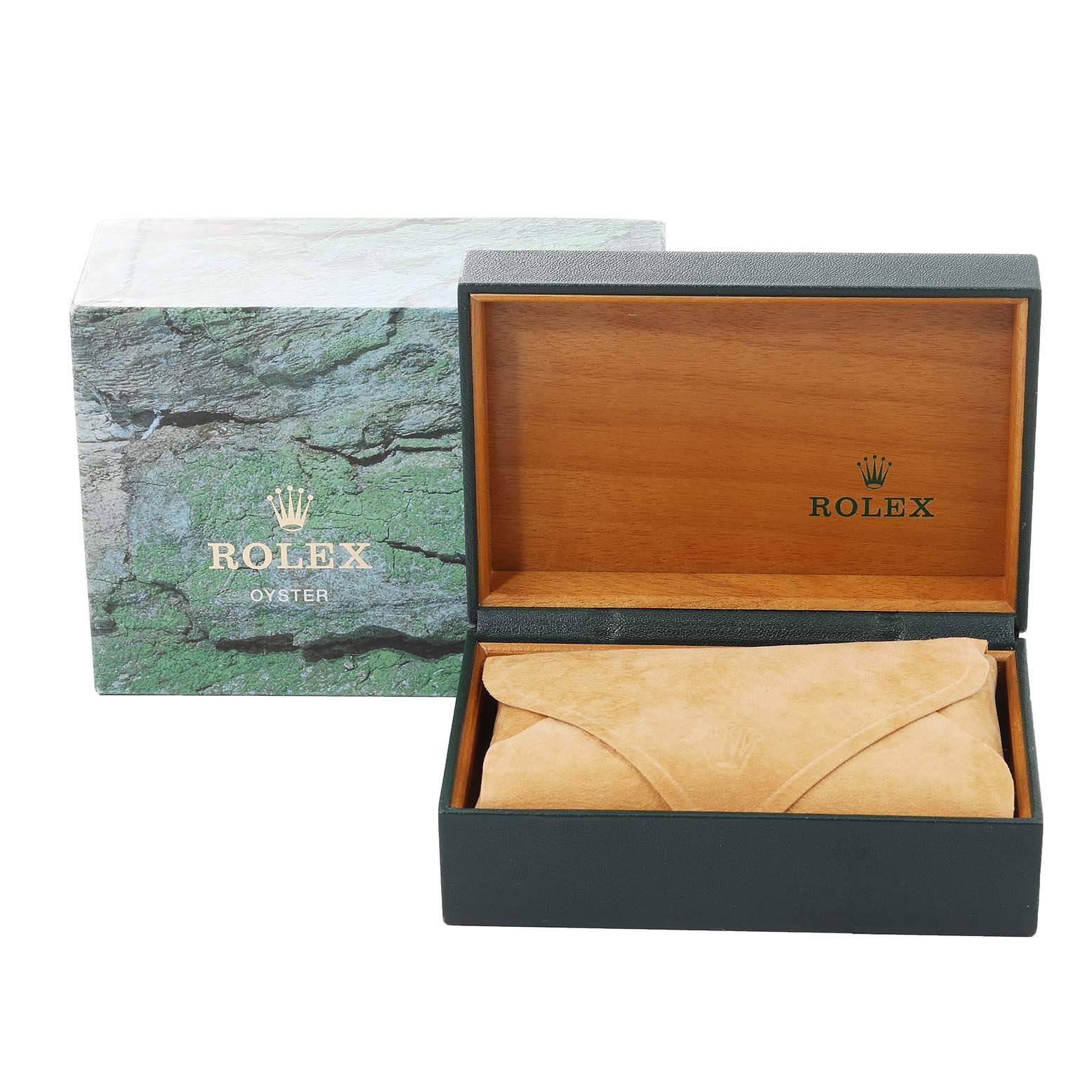 This image shows the open box and packaging for a Rolex Datejust 16233 Men's Steel and Gold (two tone) Silver Dial 16233 Men's Steel and Gold (two tone) Silver Dial watch.