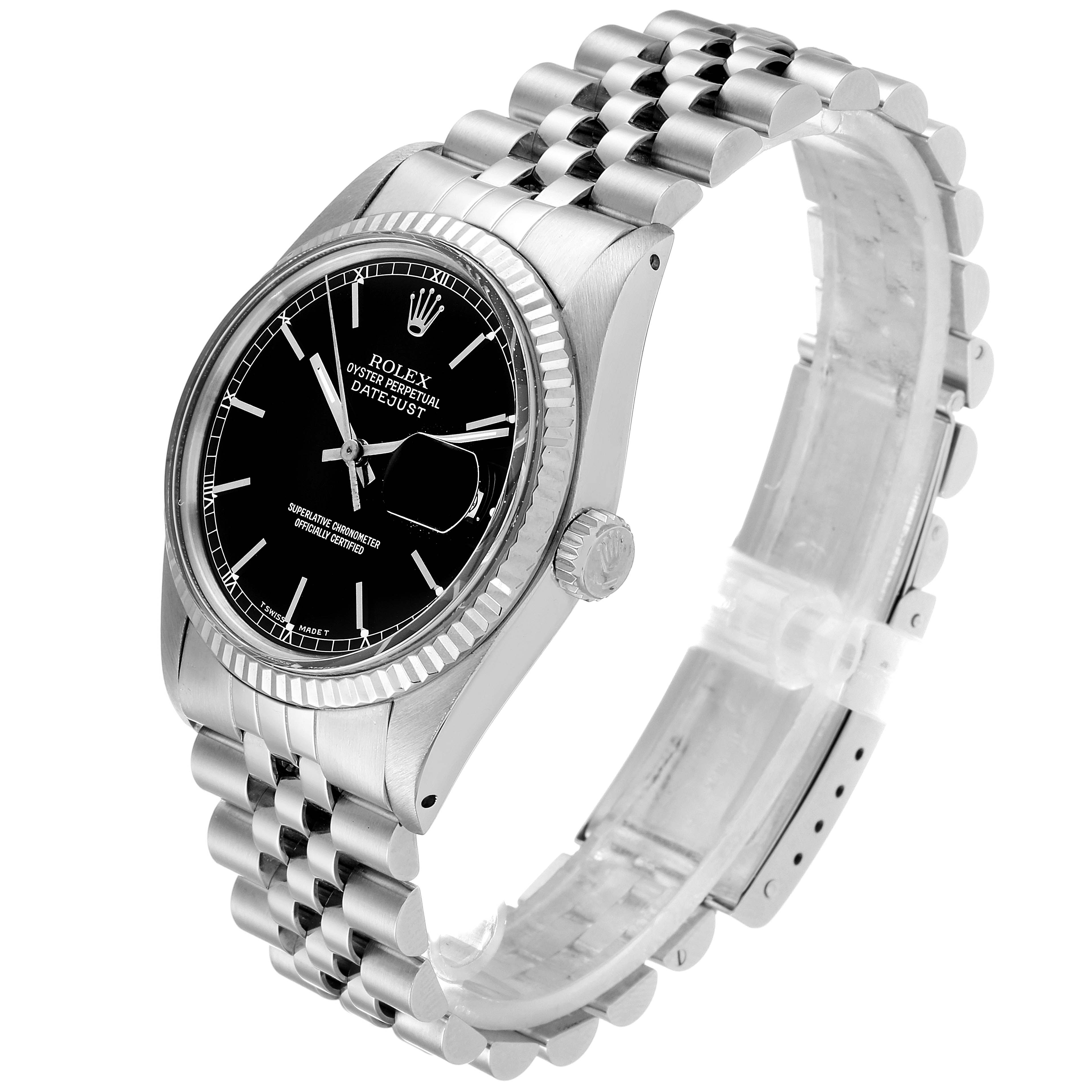 The Rolex Vintage Collection 16014 Men's Stainless Steel Black Dial 16014 Men's Stainless Steel Black Dial model is shown at a three-quarter angle, displaying the face, bezel, crown, and metal bracelet.