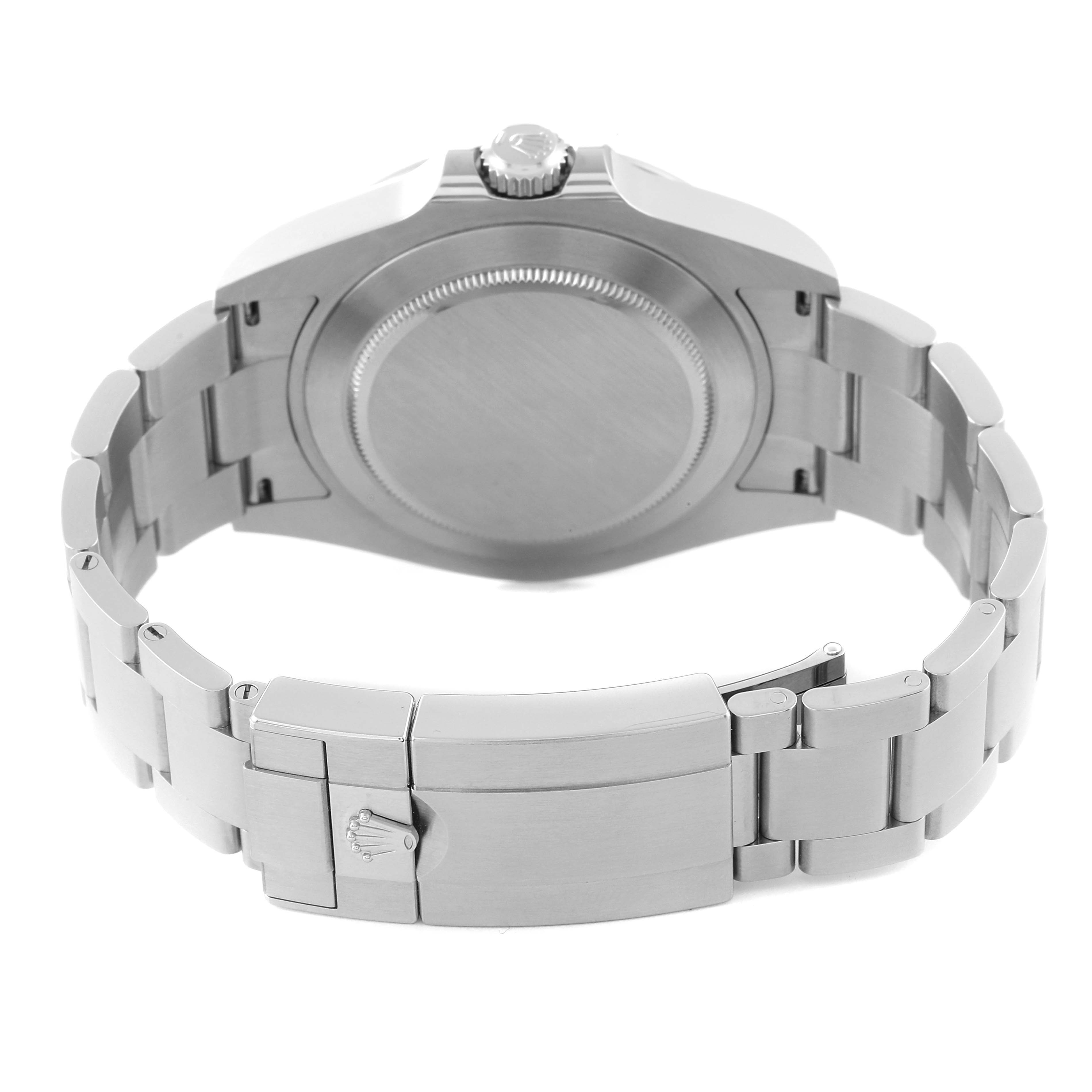 The image shows the back and clasp of a Rolex Explorer Men's Stainless Steel Black Dial Men's Stainless Steel Black Dial watch, highlighting the case back and bracelet.