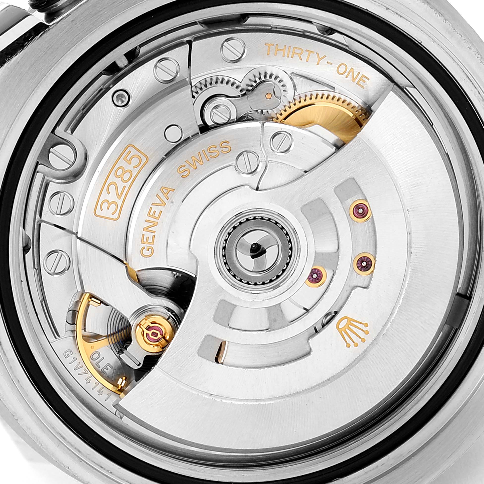 This is the back view of a Rolex GMT-Master 116710 Men
s Stainless Steel Black Dial 116710 Men
s Stainless Steel Black Dial watch showing its intricate movement and internal mechanisms.