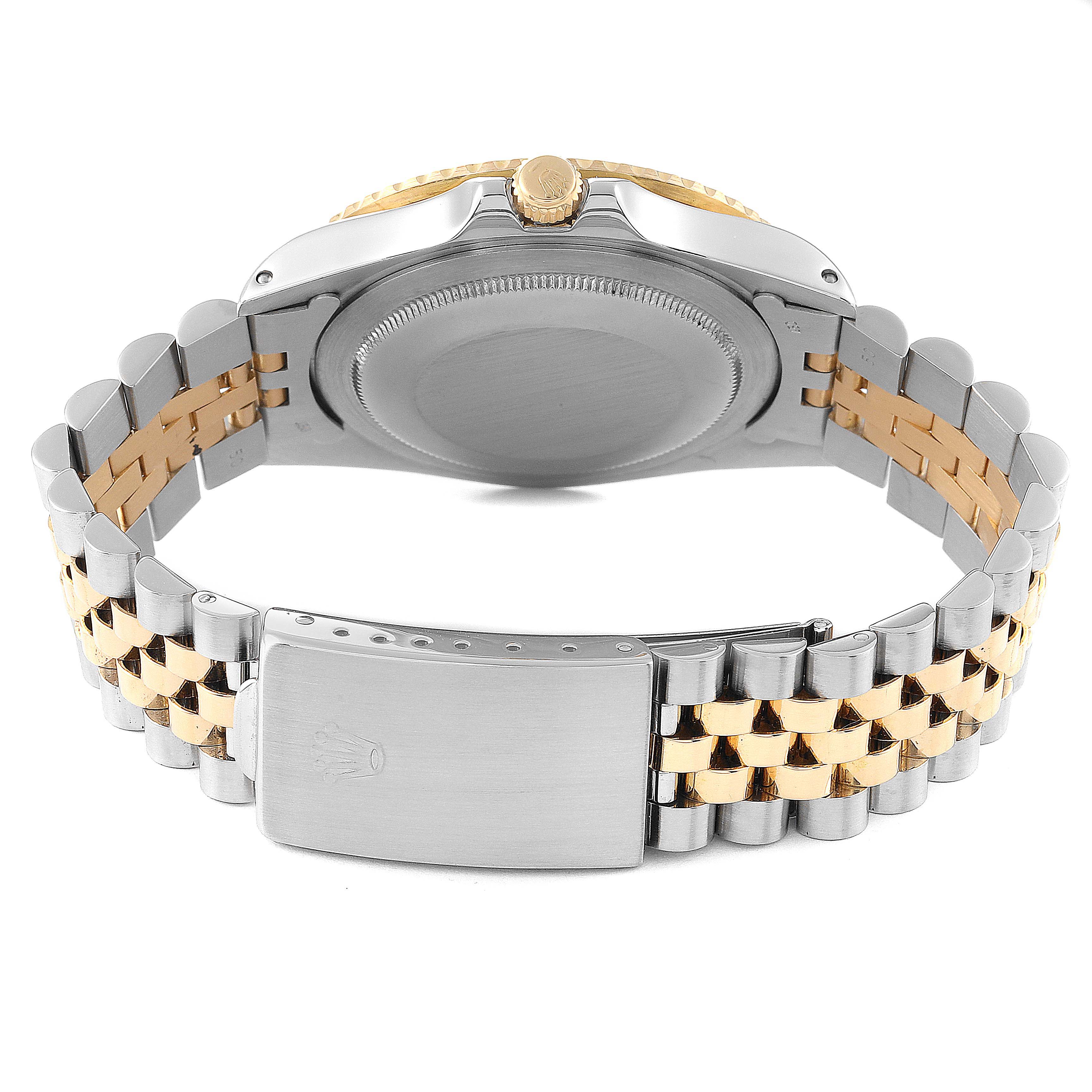 The image shows the back case, crown, and jubilee bracelet of a Rolex GMT-Master 16753 Men's Stainless Steel Black Dial 16753 Men's Stainless Steel Black Dial watch from a reverse angle.