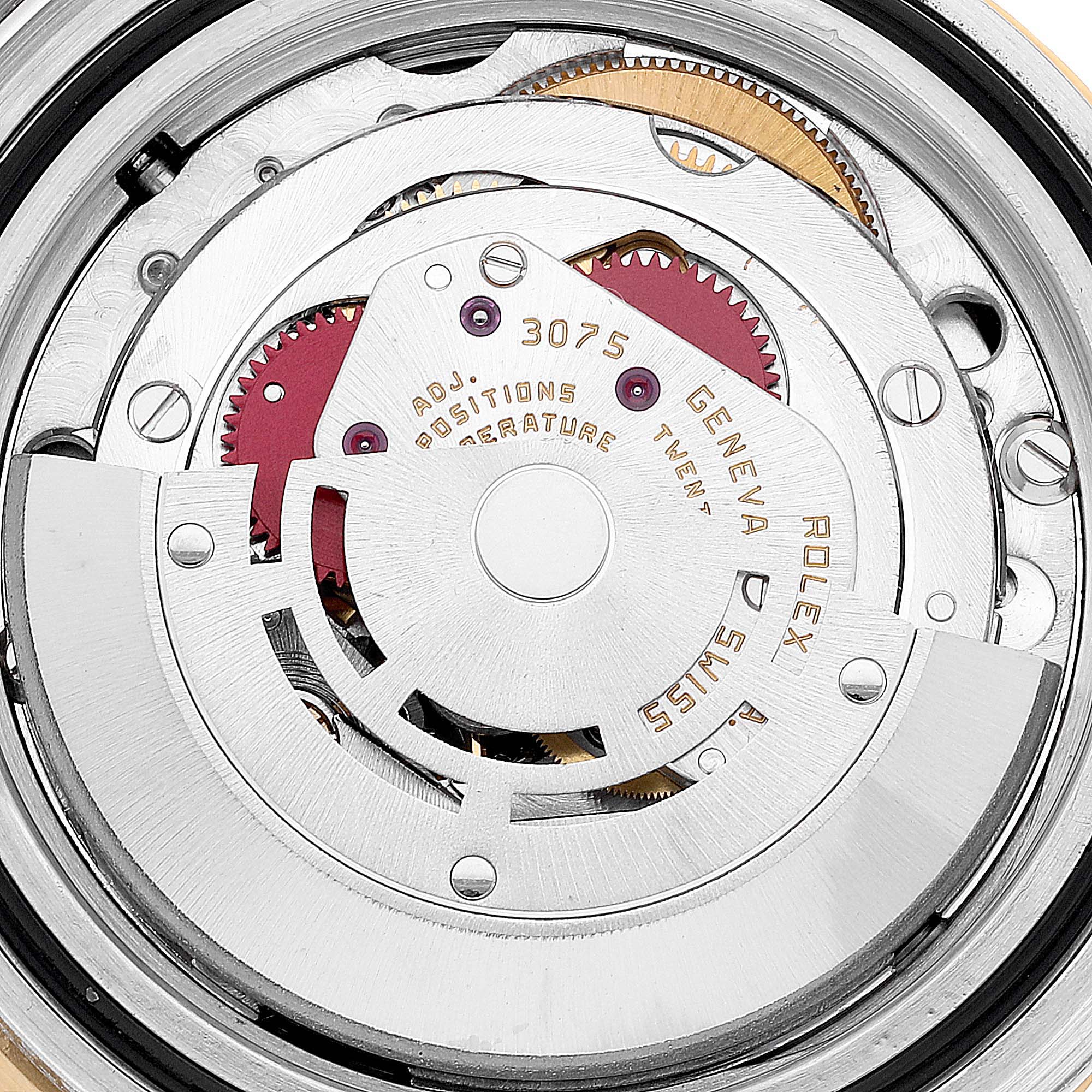 This image shows the intricate internal mechanism of a Rolex GMT-Master 16753 Men's Stainless Steel Black Dial 16753 Men's Stainless Steel Black Dial watch at a close-up angle.