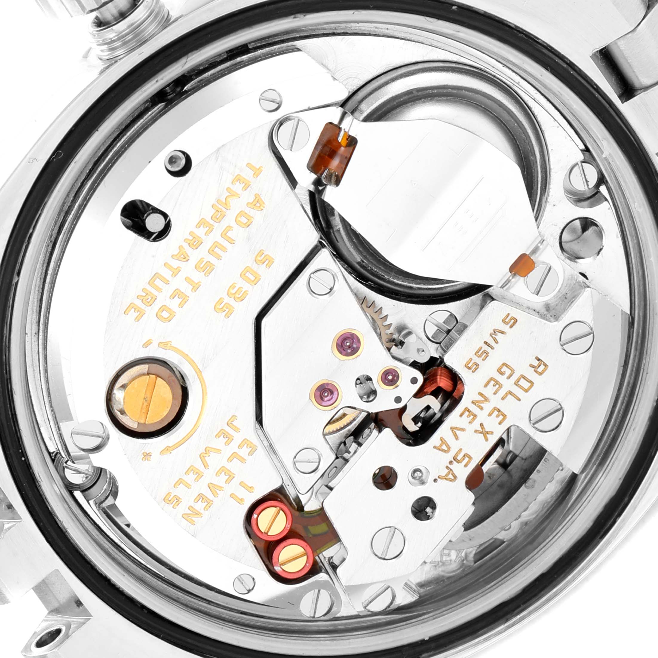 The image shows a close-up view of the internal mechanism of a Rolex Oysterquartz 17014 Men
s Stainless Steel Silver Dial 17014 Men
s Stainless Steel Silver Dial watch.