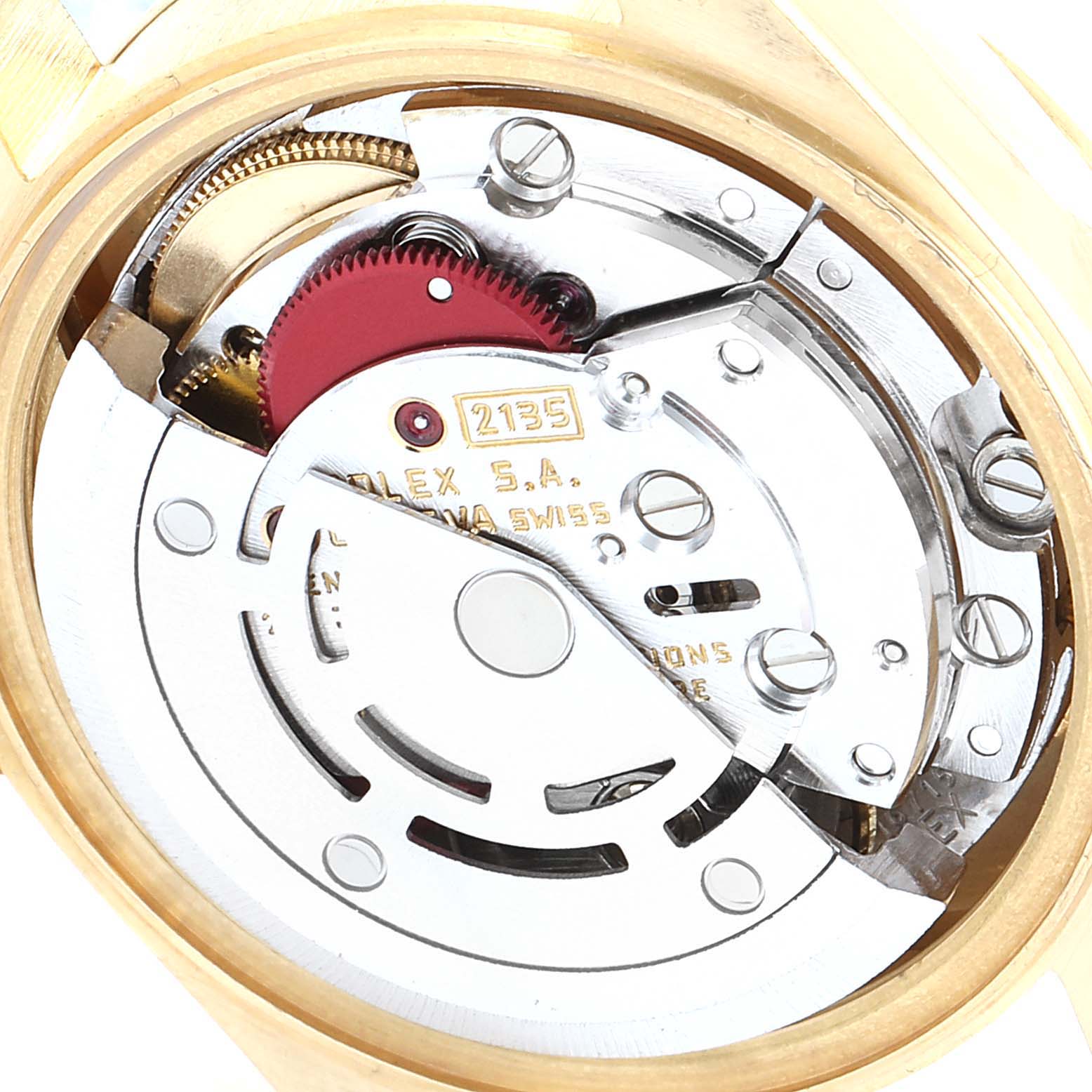 The image shows the internal mechanism of a Rolex President 69178 Women
s Yellow Gold Champagne Dial 69178 Women
s Yellow Gold Champagne Dial model watch, viewed from the back.