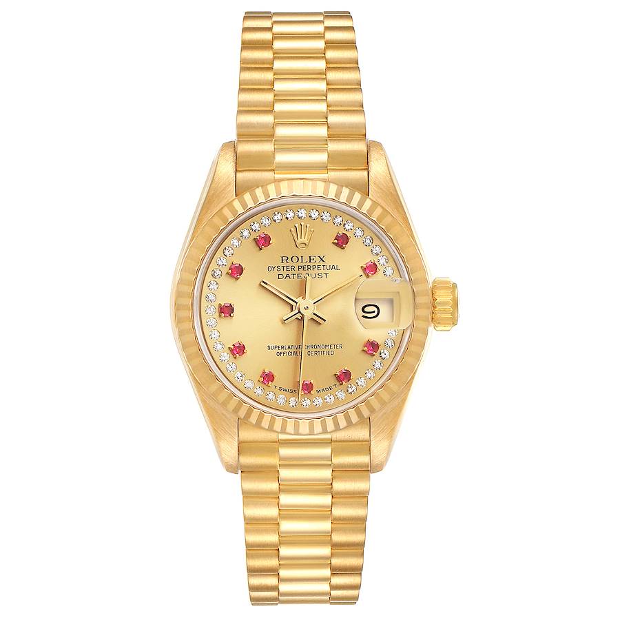 Rolex President Datejust Yellow Gold Diamond Ruby Ladies Watch