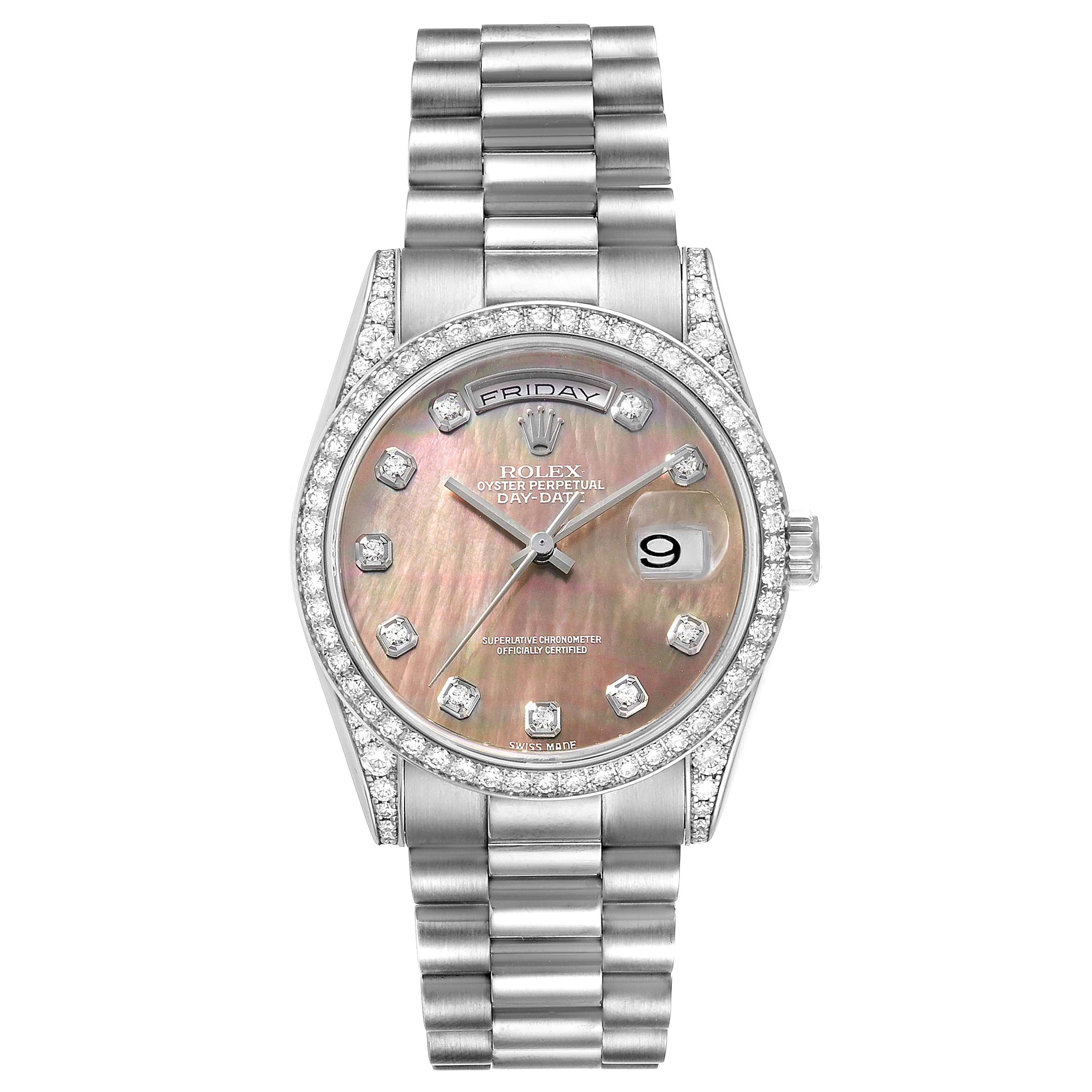 rolex president 18k white gold diamond mens watch