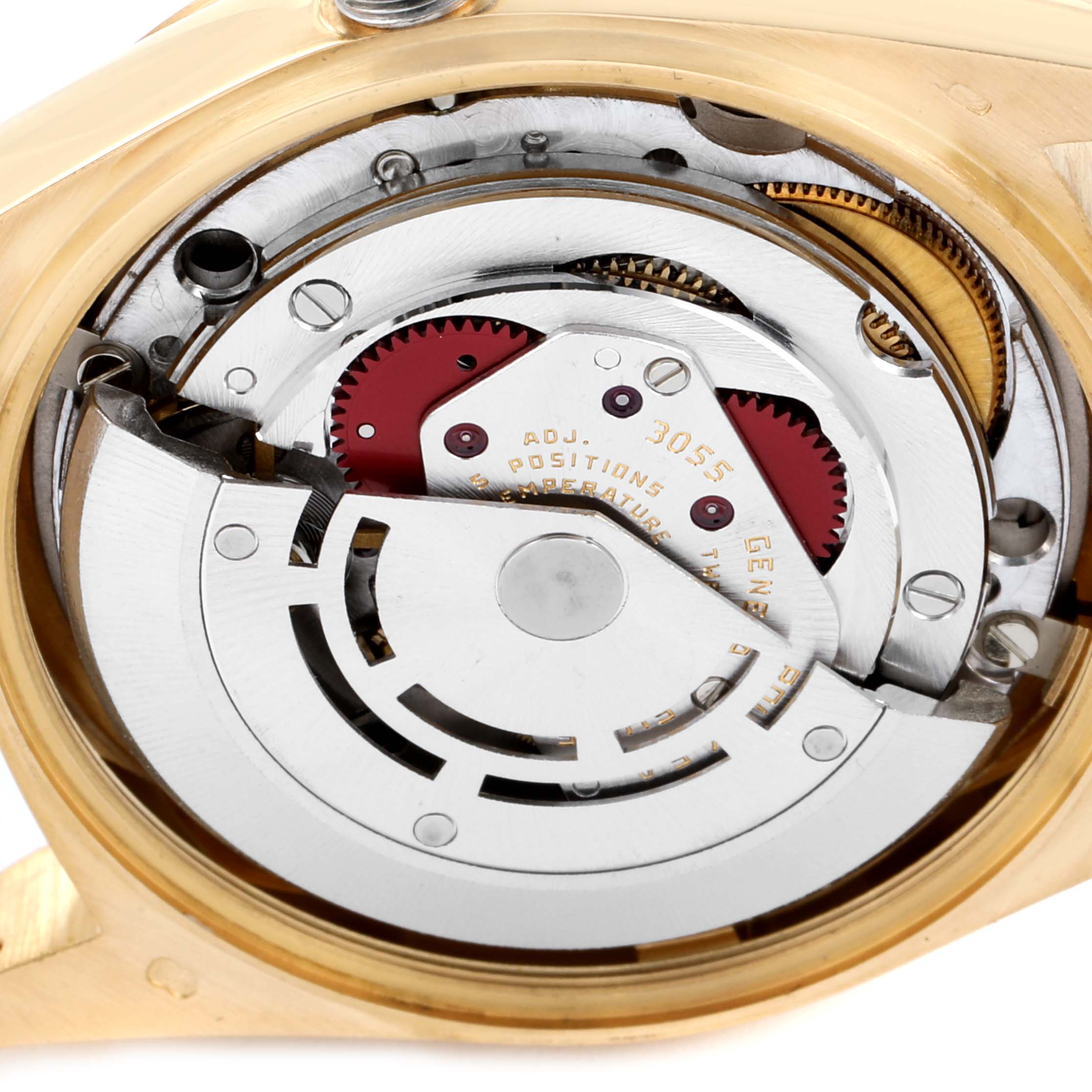 This image shows the internal movement mechanism of a Rolex President 18038 Men's Yellow Gold Champagne Dial 18038 Men's Yellow Gold Champagne Dial model watch, viewed from the back.